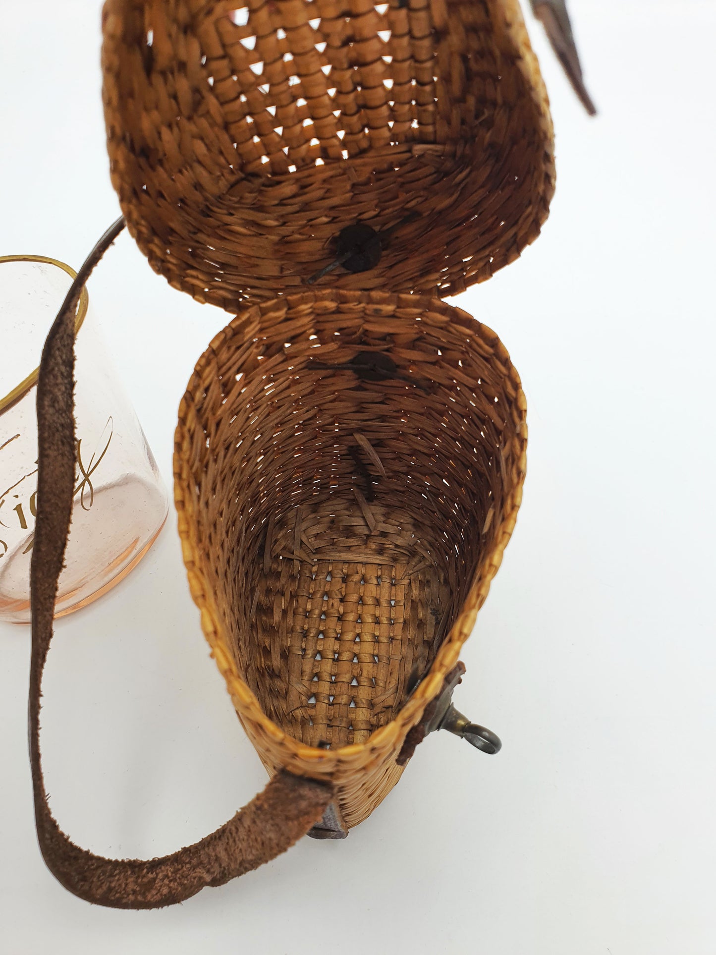 Rare Antique French Vichy Glass with Original Woven Straw & Leather Case – circa 1900