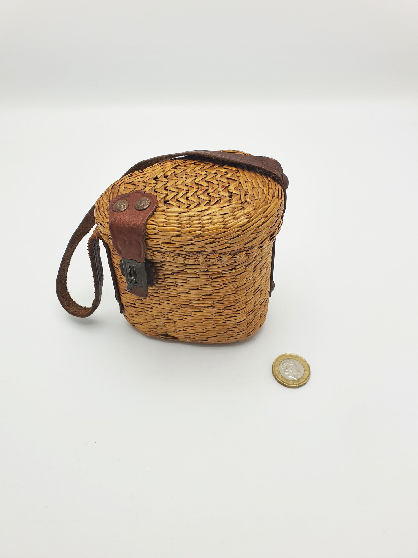 Rare Antique French Vichy Glass with Original Woven Straw & Leather Case – circa 1900