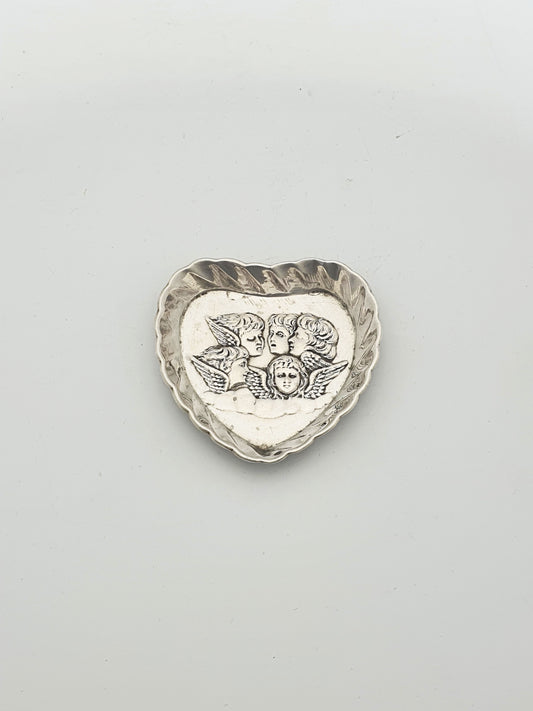 Pretty Antique Edwardian Heart-Shaped Silver Ring Tray with Cherubs - 1904