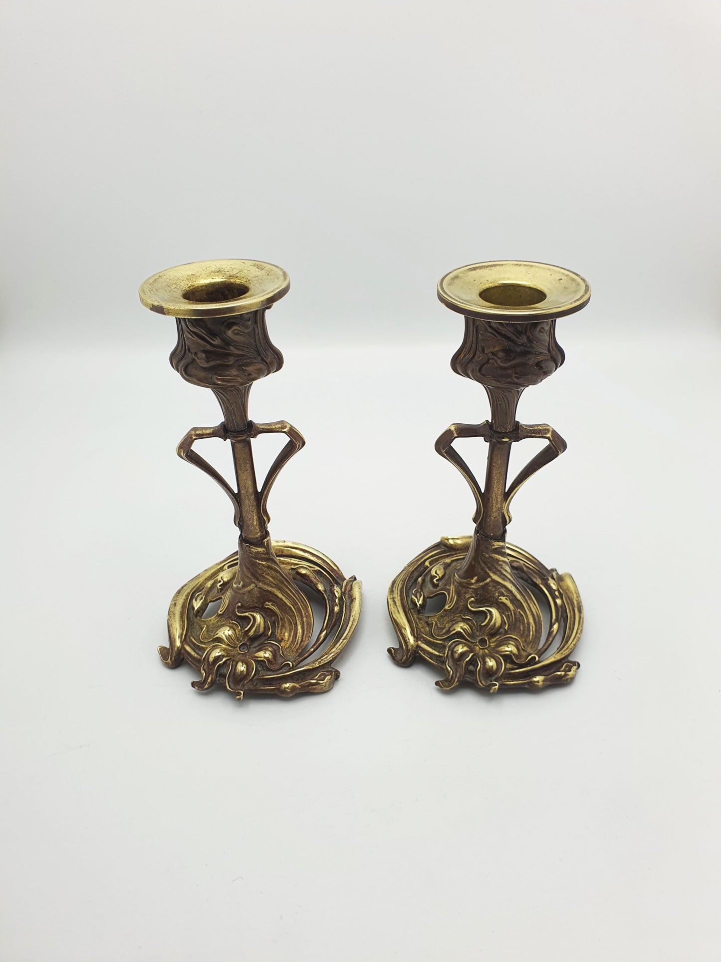 Nice Pair of French Art Nouveau Bronze Candlesticks – circa 1900