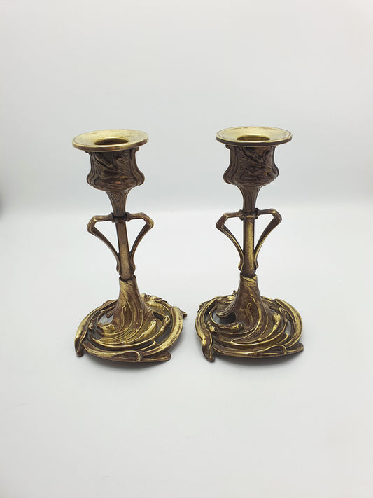 Nice Pair of French Art Nouveau Bronze Candlesticks – circa 1900