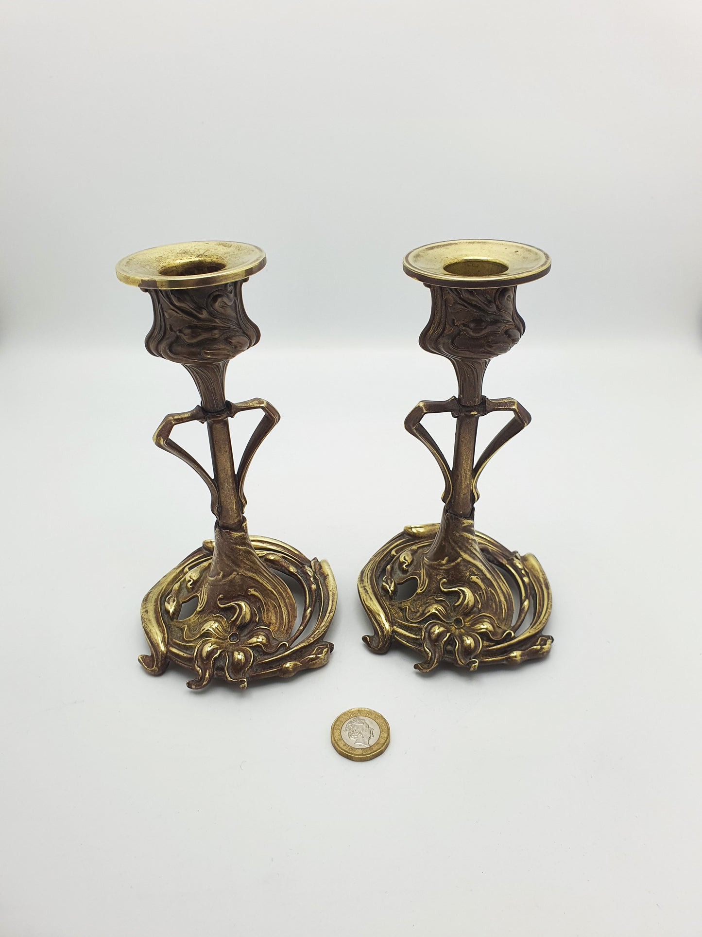 Nice Pair of French Art Nouveau Bronze Candlesticks – circa 1900