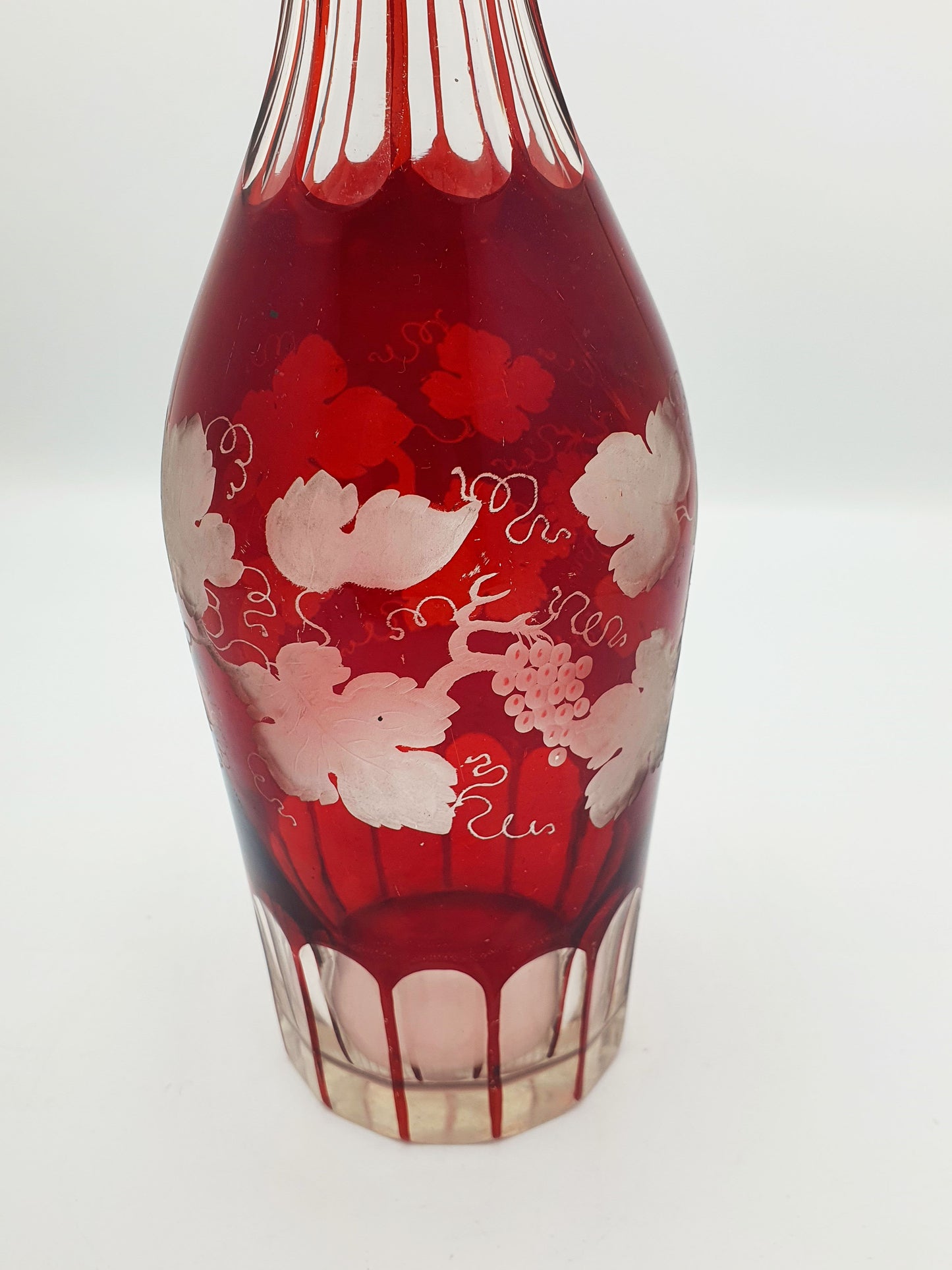 Lovely Bohemian Ruby Cut-to-Clear Decanter with Silver Collar – circa 1900