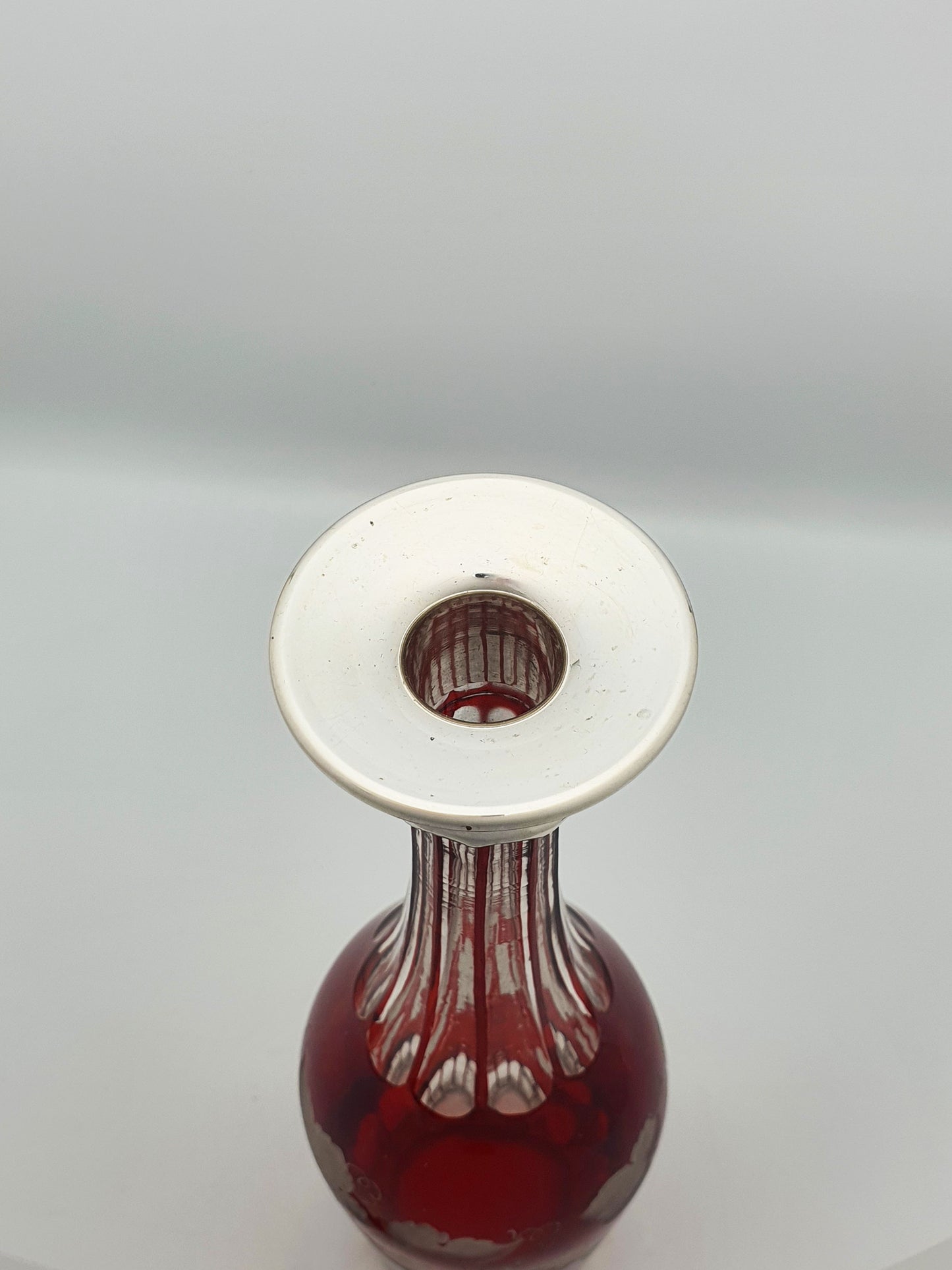 Lovely Bohemian Ruby Cut-to-Clear Decanter with Silver Collar – circa 1900