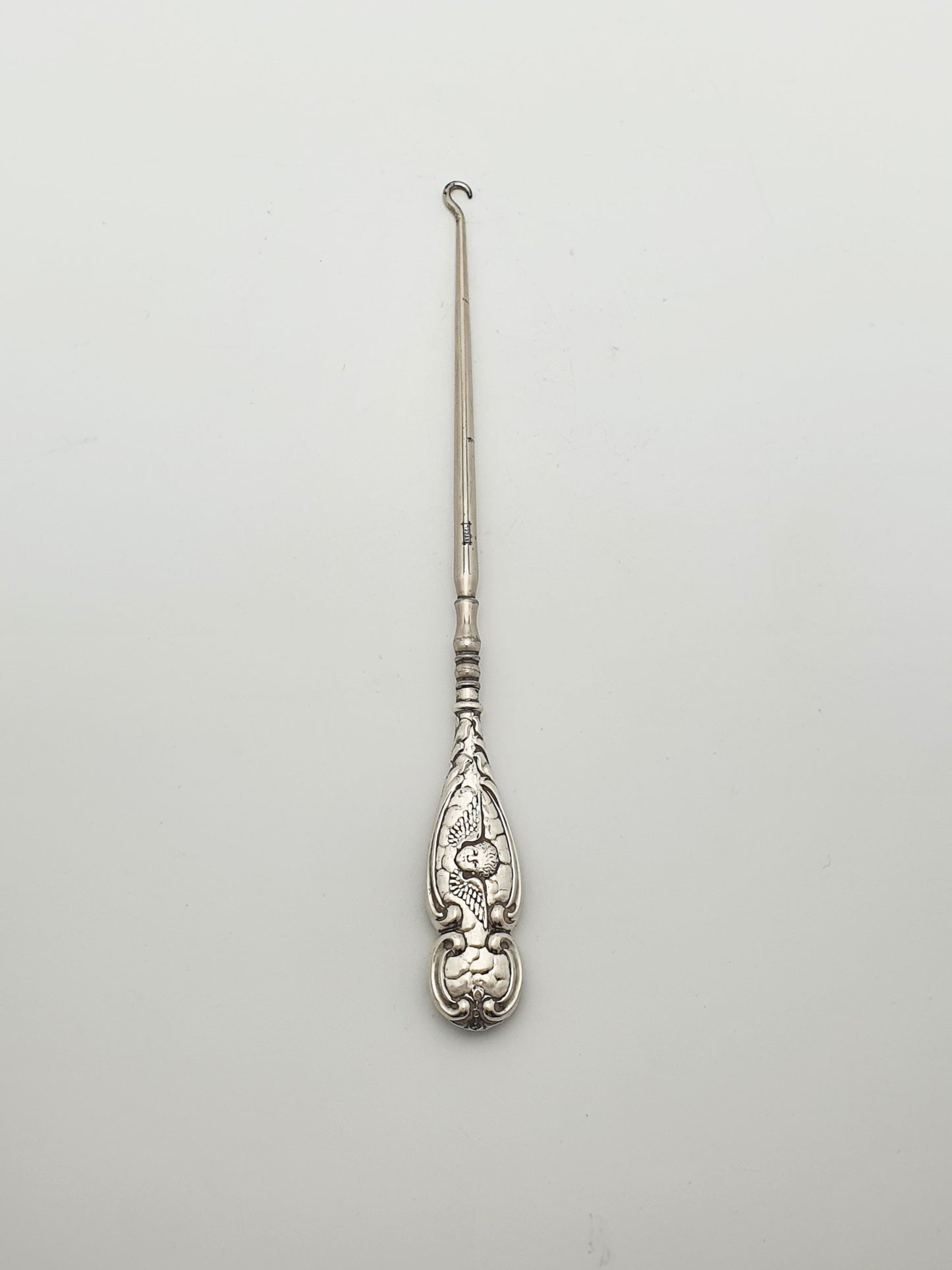 Lovely Antique Edwardian Sterling Silver Button Hook with Cherub Motif - 1905