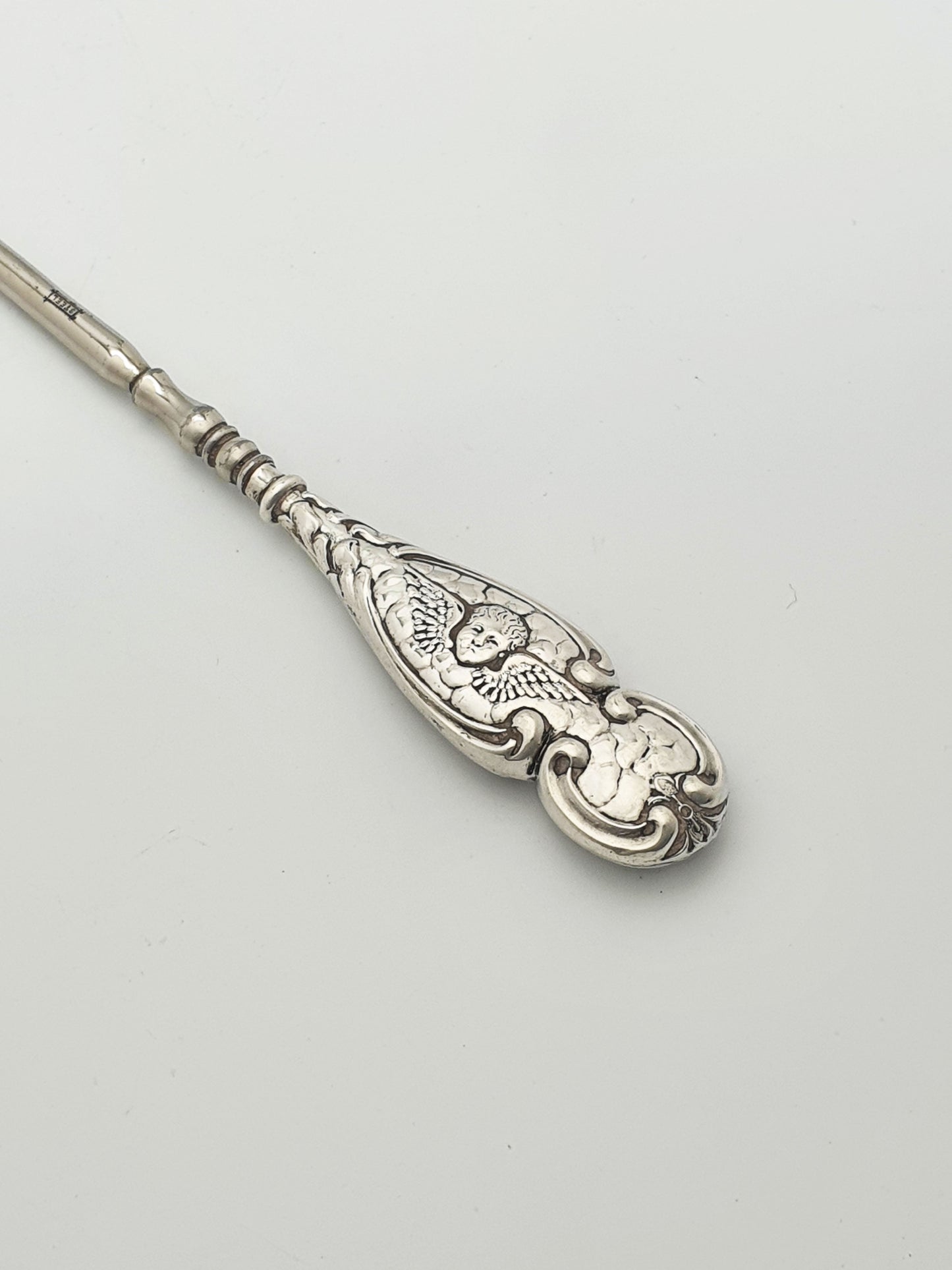 Lovely Antique Edwardian Sterling Silver Button Hook with Cherub Motif - 1905