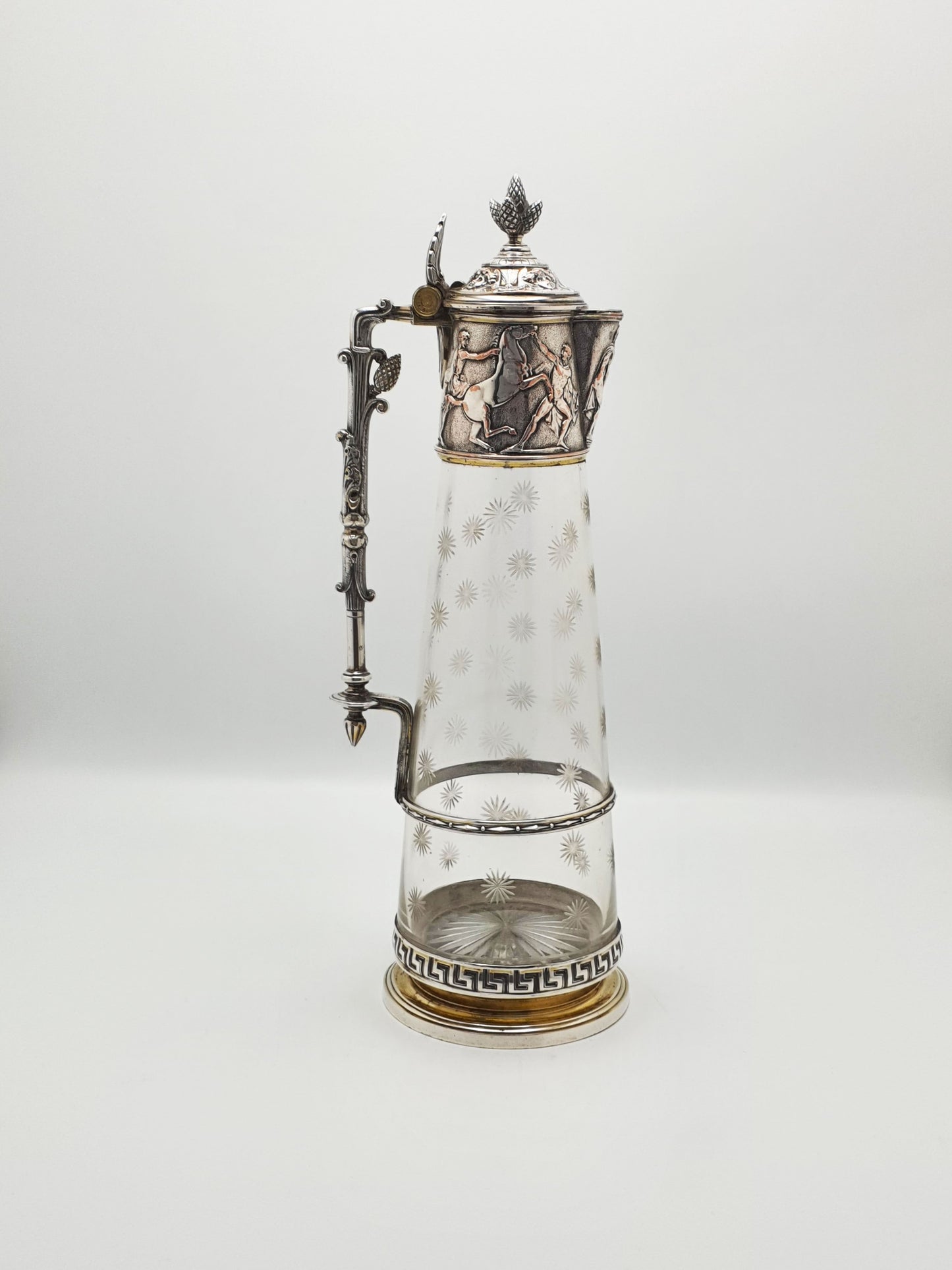 Gorgeous Antique Victorian Elkington Etched Glass & Silver-Plated Claret Jug – circa 1870