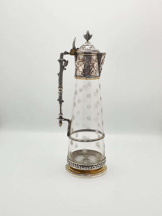 Gorgeous Antique Victorian Elkington Etched Glass & Silver-Plated Claret Jug – circa 1870