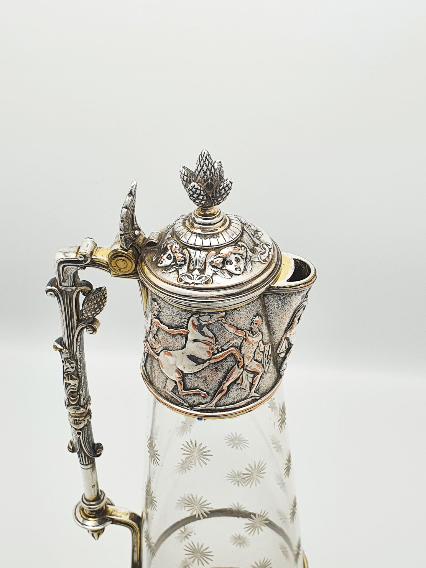 Gorgeous Antique Victorian Elkington Etched Glass & Silver-Plated Claret Jug – circa 1870