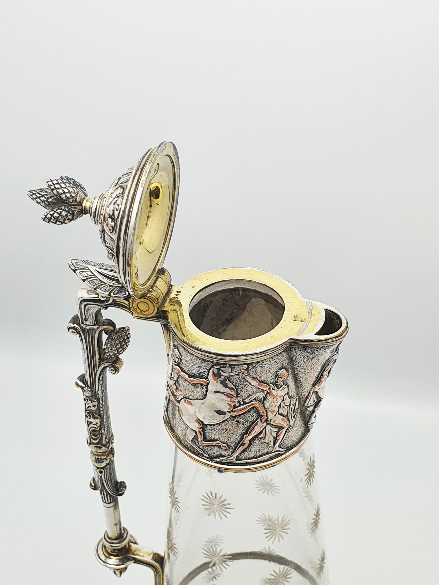 Gorgeous Antique Victorian Elkington Etched Glass & Silver-Plated Claret Jug – circa 1870