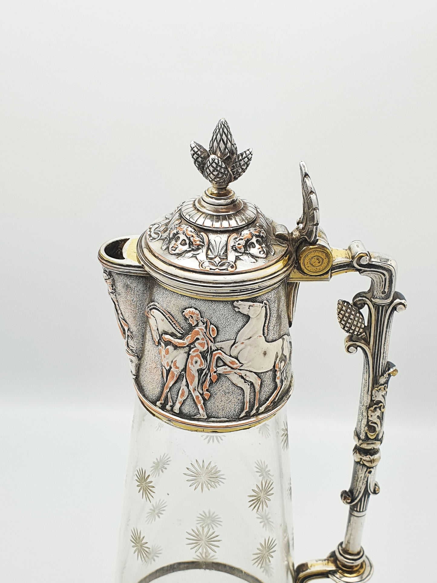 Gorgeous Antique Victorian Elkington Etched Glass & Silver-Plated Claret Jug – circa 1870