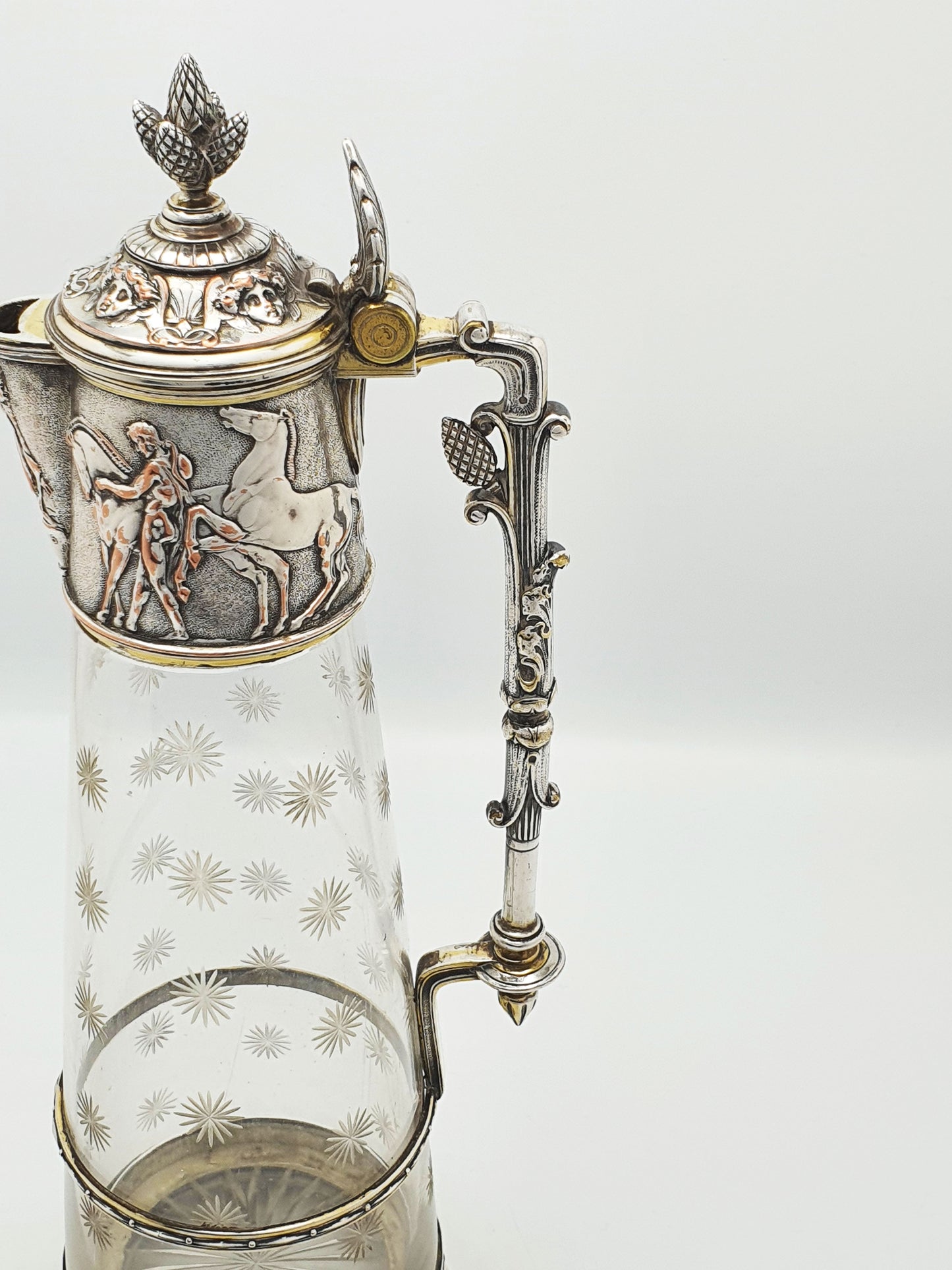 Gorgeous Antique Victorian Elkington Etched Glass & Silver-Plated Claret Jug – circa 1870