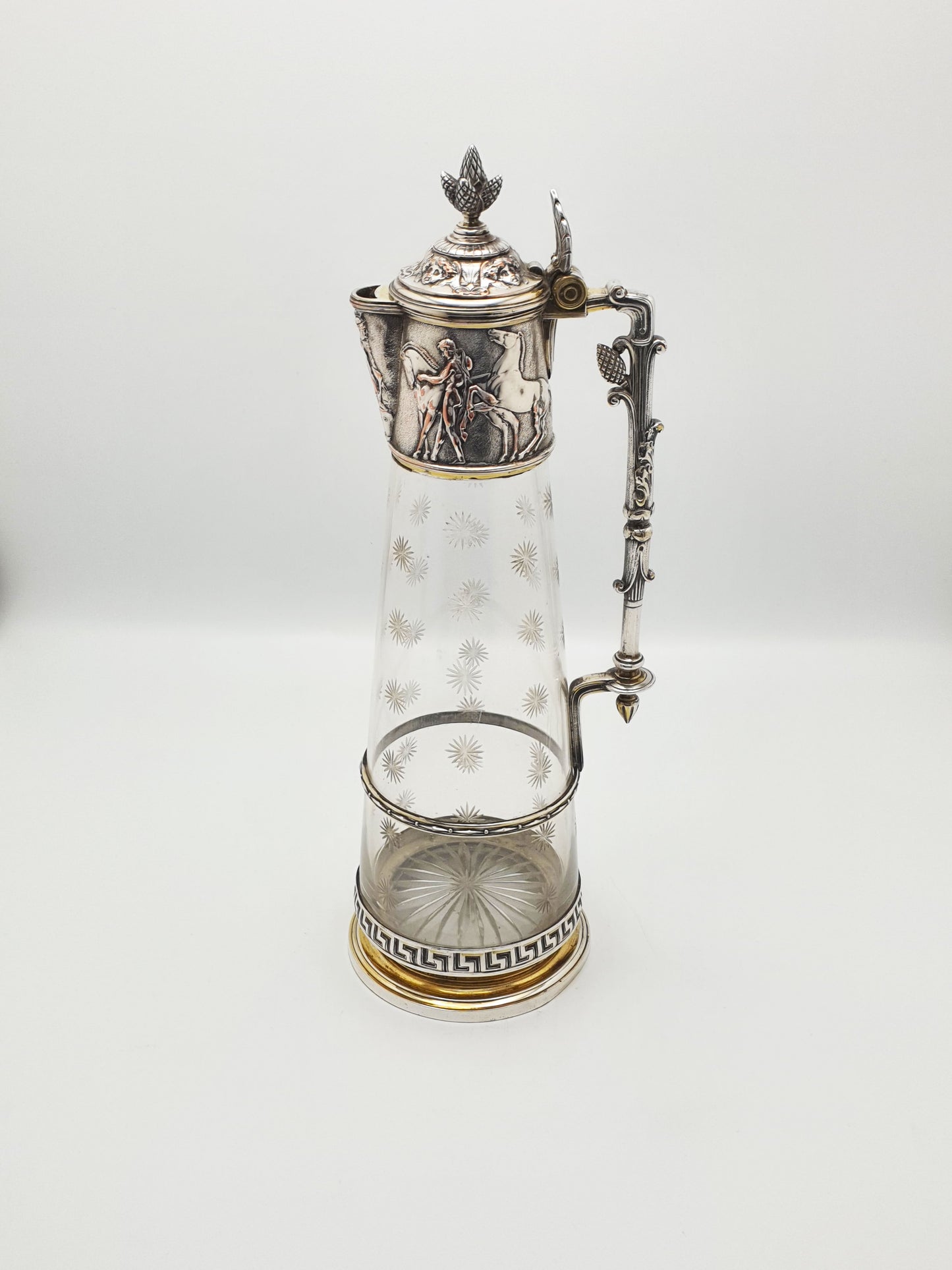 Gorgeous Antique Victorian Elkington Etched Glass & Silver-Plated Claret Jug – circa 1870