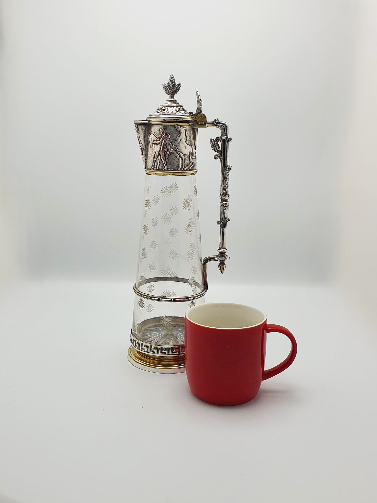Gorgeous Antique Victorian Elkington Etched Glass & Silver-Plated Claret Jug – circa 1870