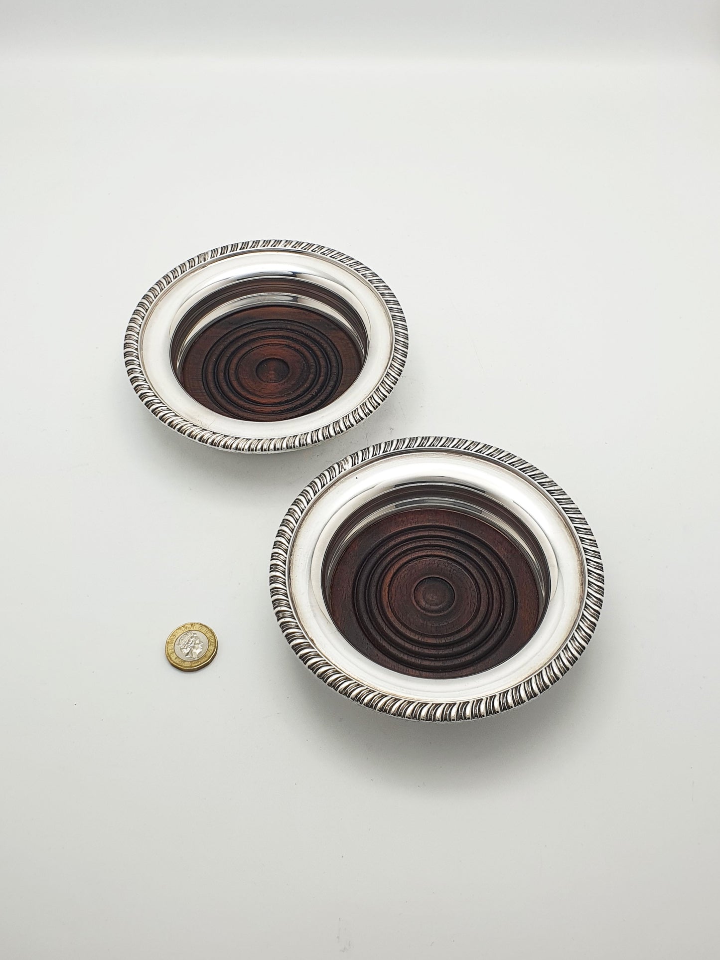 Nice Pair of Antique Silver-Plated Wine Bottle Coasters – circa 1920