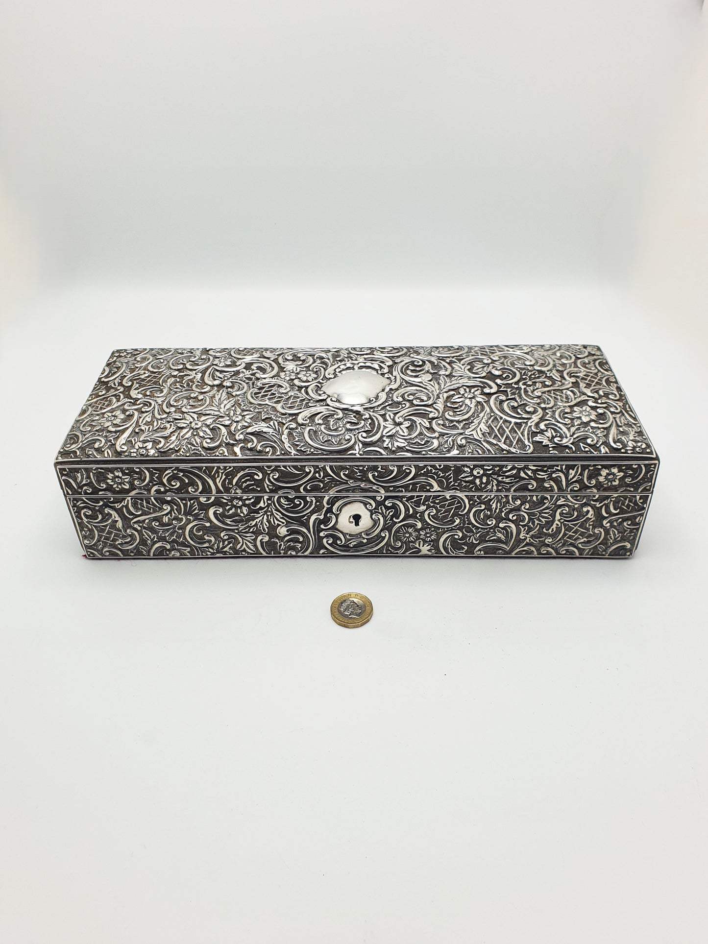Fabulous Antique Sterling Silver Repoussé Jewellery or Trinket Box - 1897