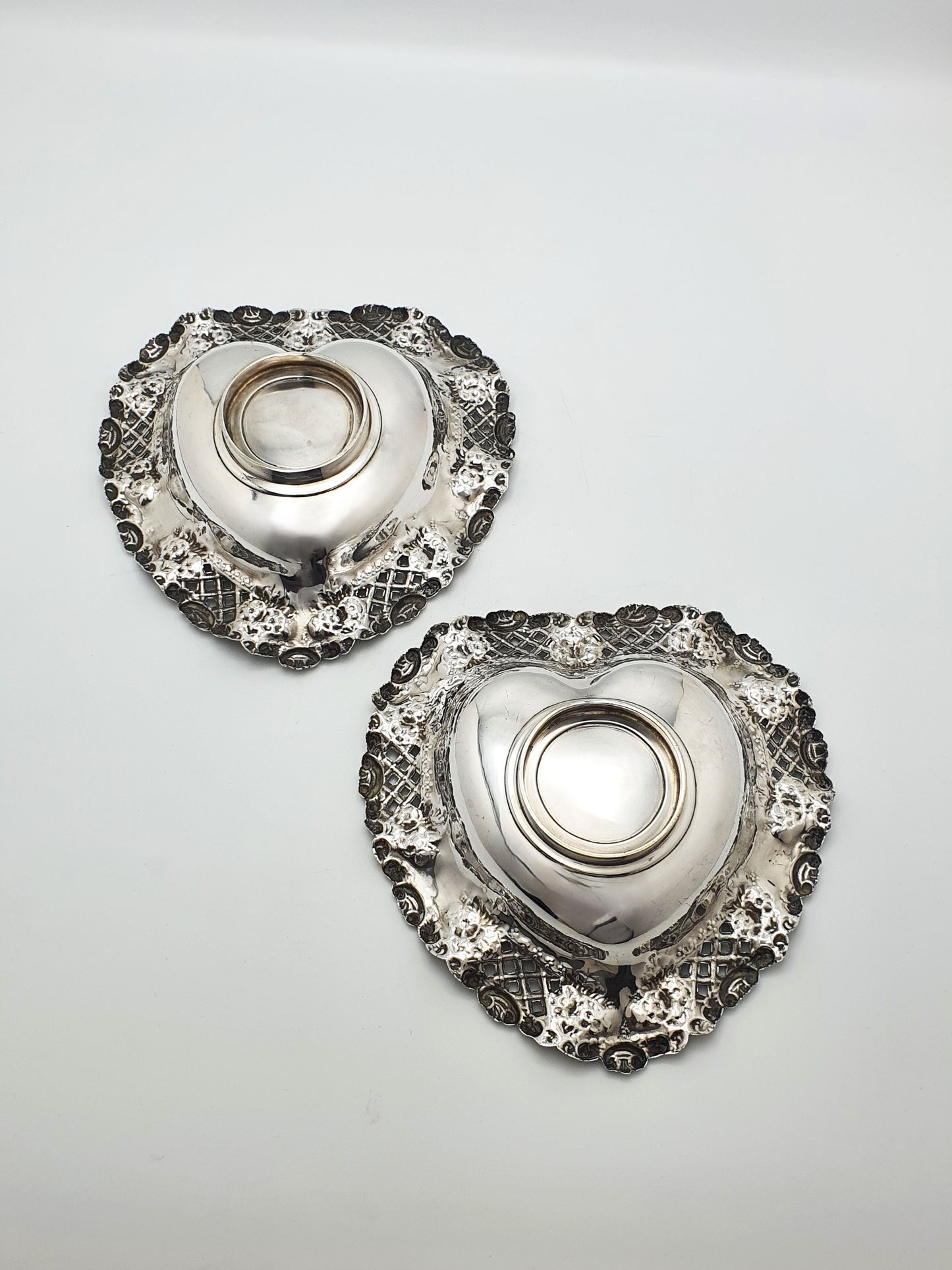 Gorgeous Pair of Ornate Antique Edwardian Heart-Shaped Dishes – circa 1905