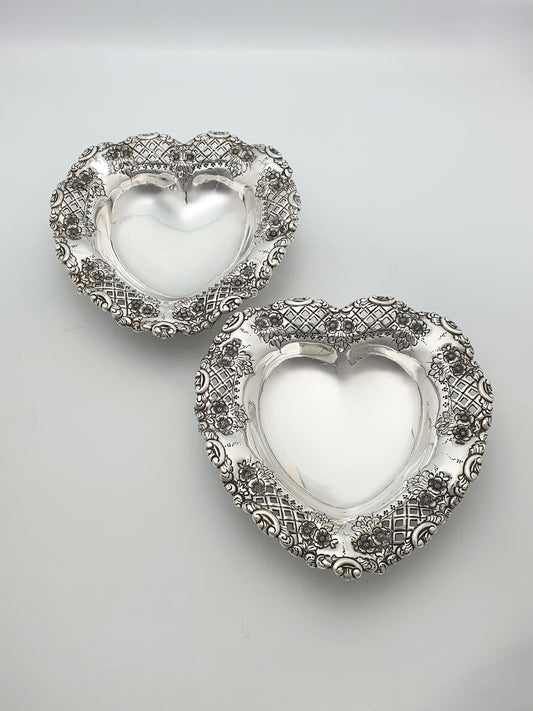 Gorgeous Pair of Ornate Antique Edwardian Heart-Shaped Dishes – circa 1905