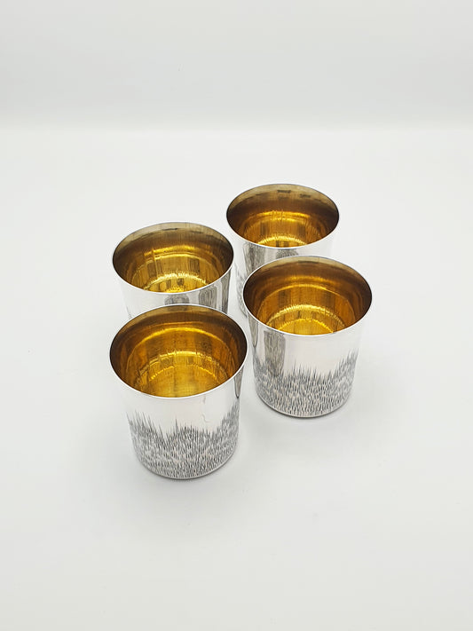 Stunning Set of 4 Silver Plate Tumblers with Gilt Interiors – circa 1970