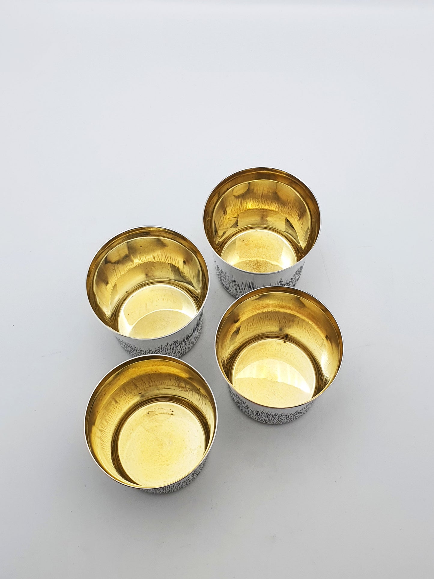 Stunning Set of 4 Silver Plate Tumblers with Gilt Interiors – circa 1970