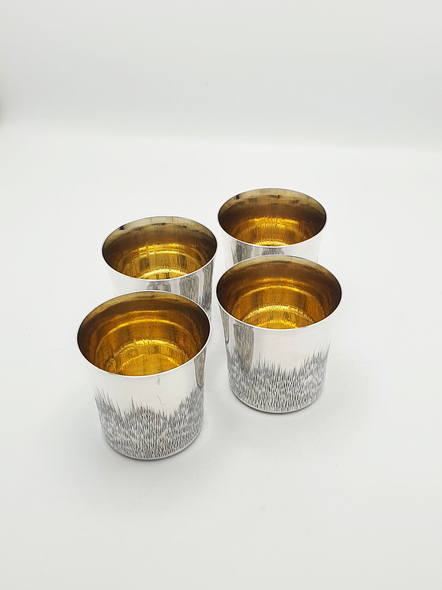 Stunning Set of 4 Silver Plate Tumblers with Gilt Interiors – circa 1970
