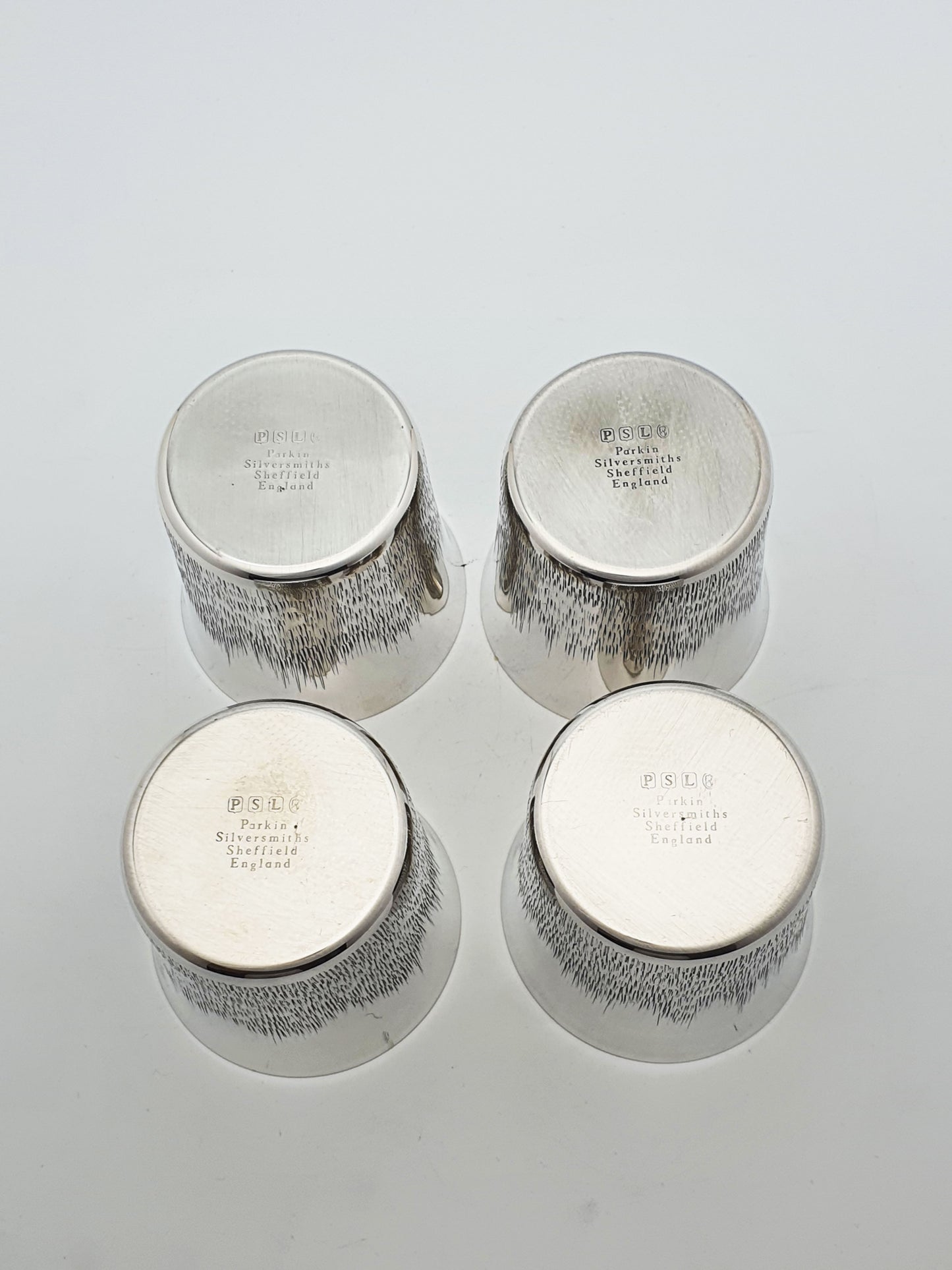 Stunning Set of 4 Silver Plate Tumblers with Gilt Interiors – circa 1970