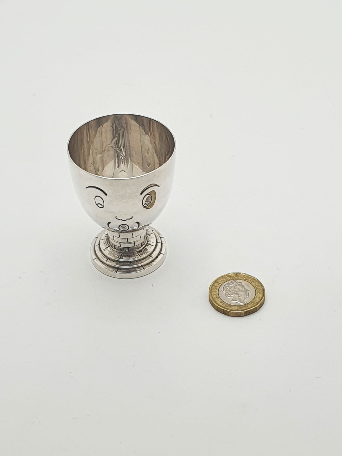 Fabulous Elizabeth II Sterling Silver Humpty Dumpty Novelty Egg Cup - 1954