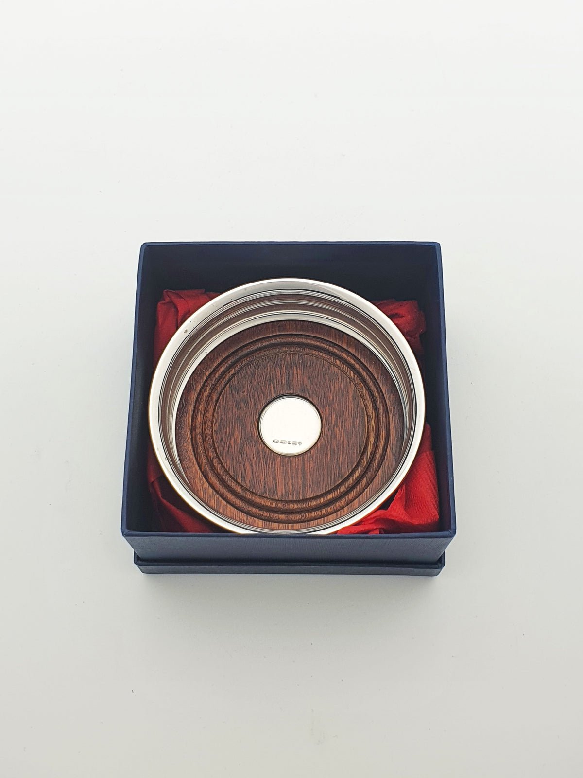 Elizabeth II Sterling Silver Wine Bottle Coaster With Turned Mahogany Base - 2000