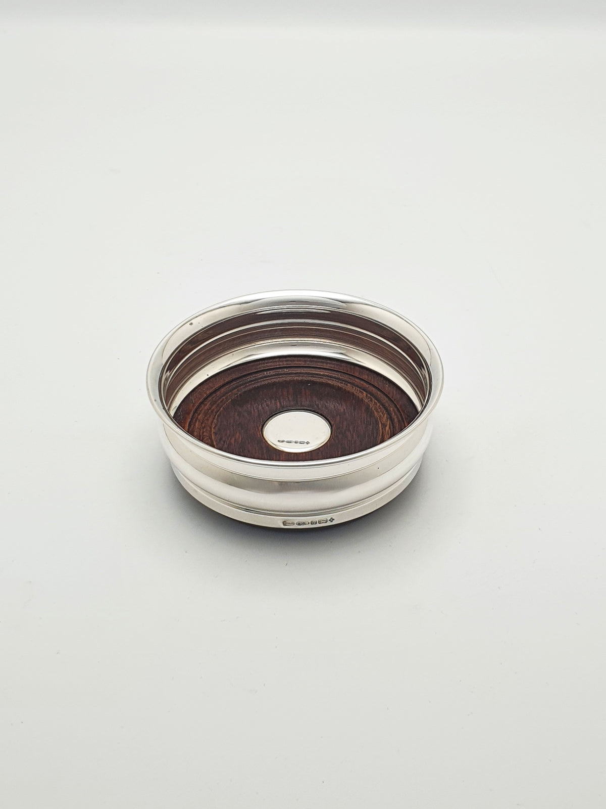 Elizabeth II Sterling Silver Wine Bottle Coaster With Turned Mahogany Base - 2000