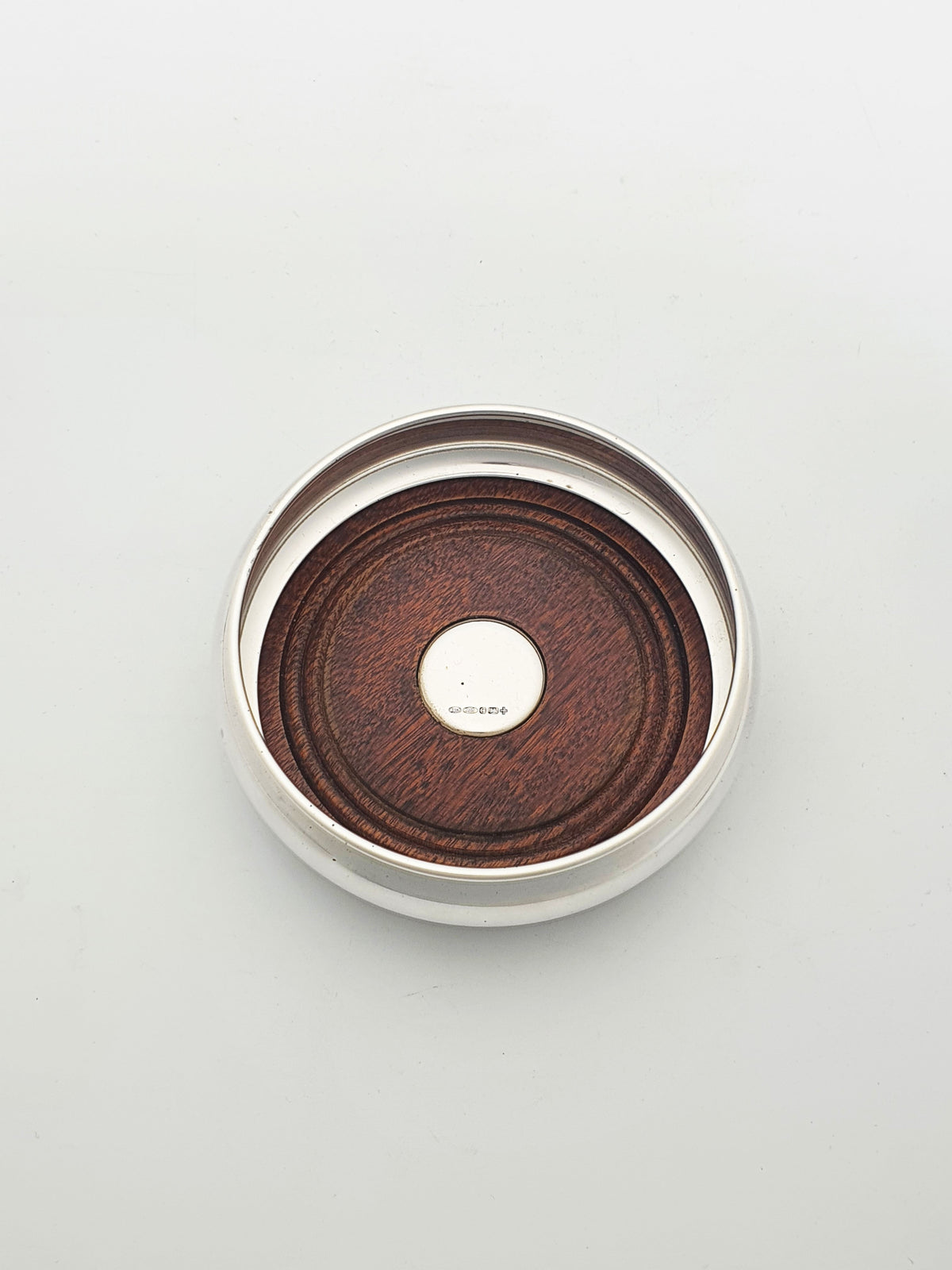 Elizabeth II Sterling Silver Wine Bottle Coaster With Turned Mahogany Base - 2000