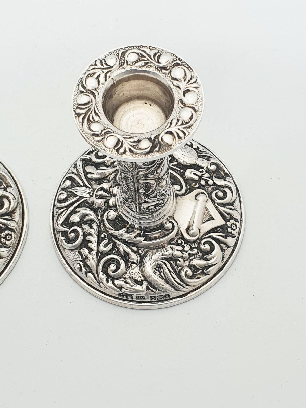Stunning Pair of Elizabeth II Sterling Silver Repoussé Low Candlesticks - 1976