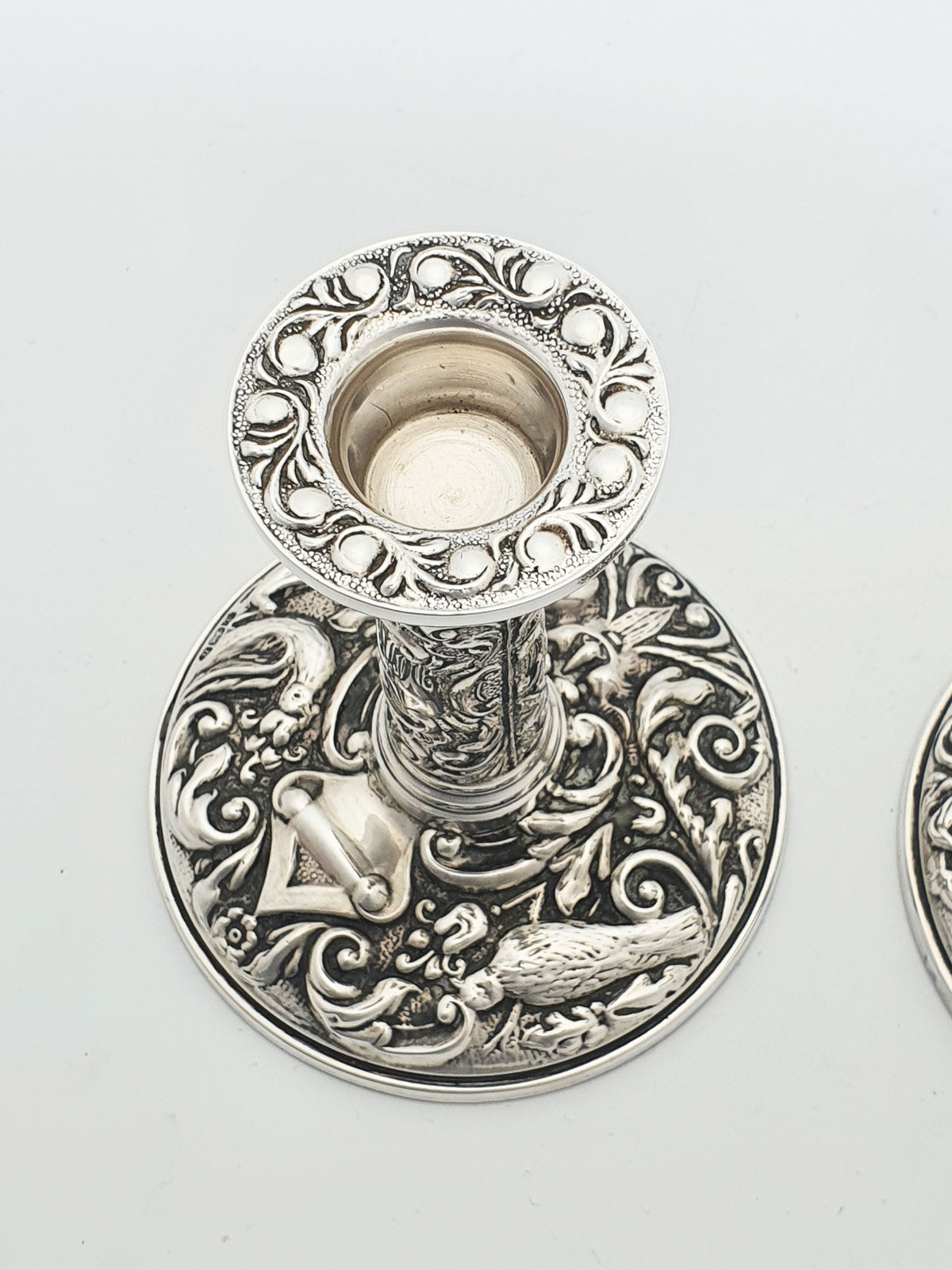Stunning Pair of Elizabeth II Sterling Silver Repoussé Low Candlesticks - 1976