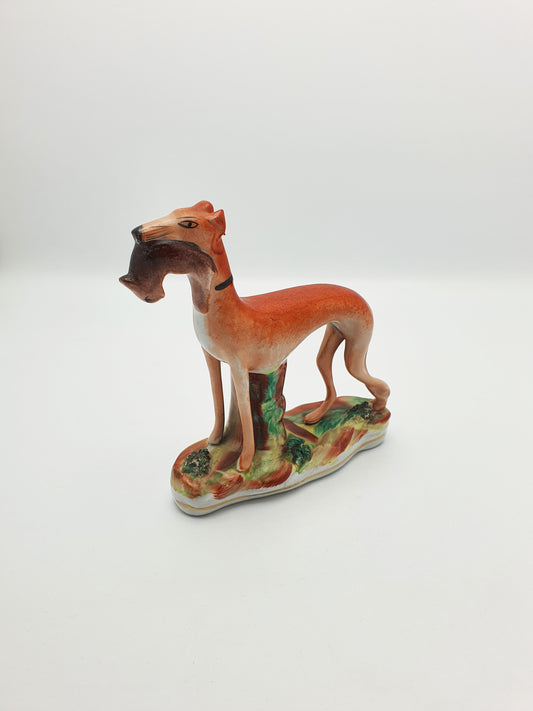 Nice Antique Staffordshire Greyhound with Hare Figurine – circa 1870