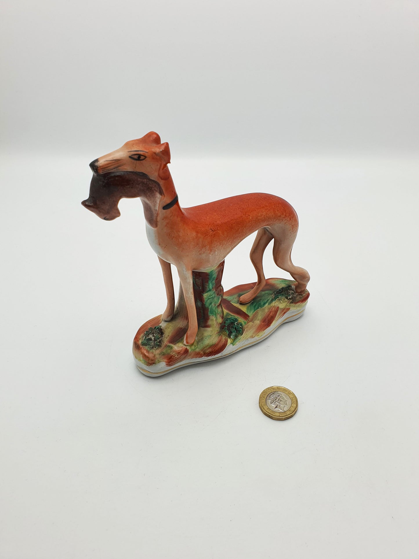 Nice Antique Staffordshire Greyhound with Hare Figurine – circa 1870
