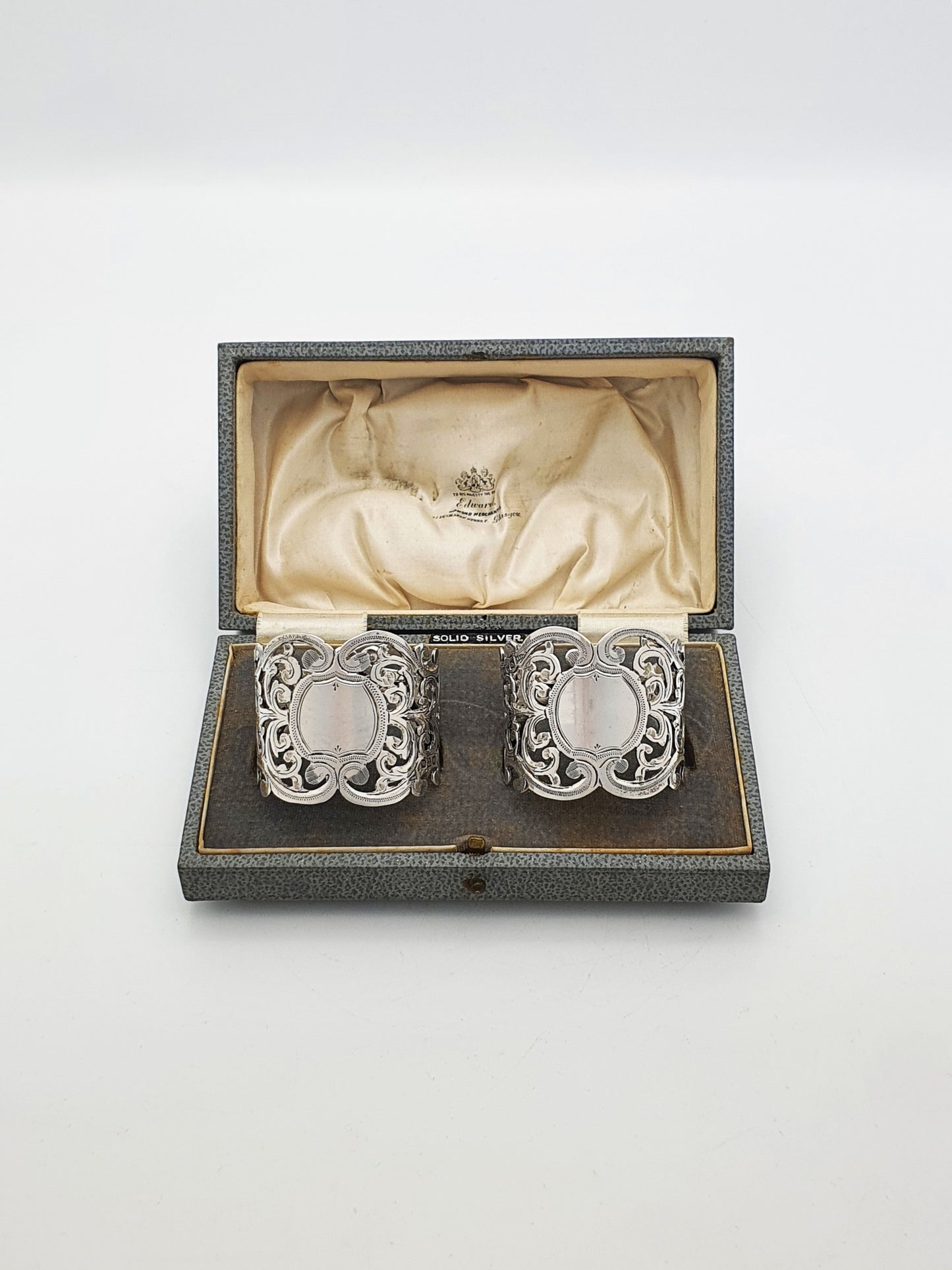 Lovely Pair of Antique Solid Silver Pierced Napkin Rings - 1906