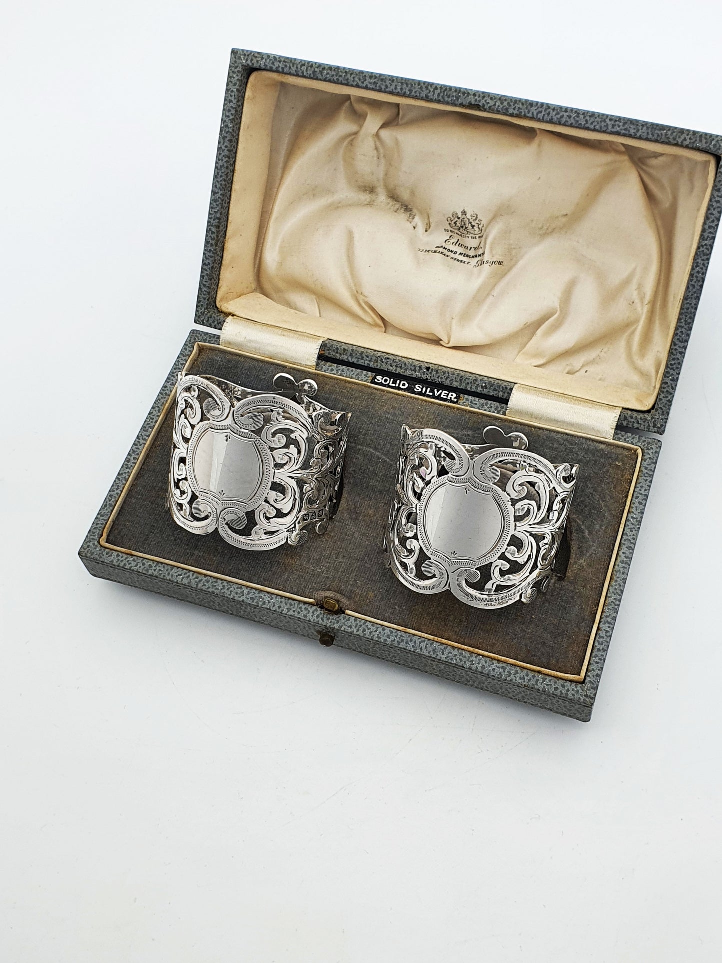 Lovely Pair of Antique Solid Silver Pierced Napkin Rings - 1906
