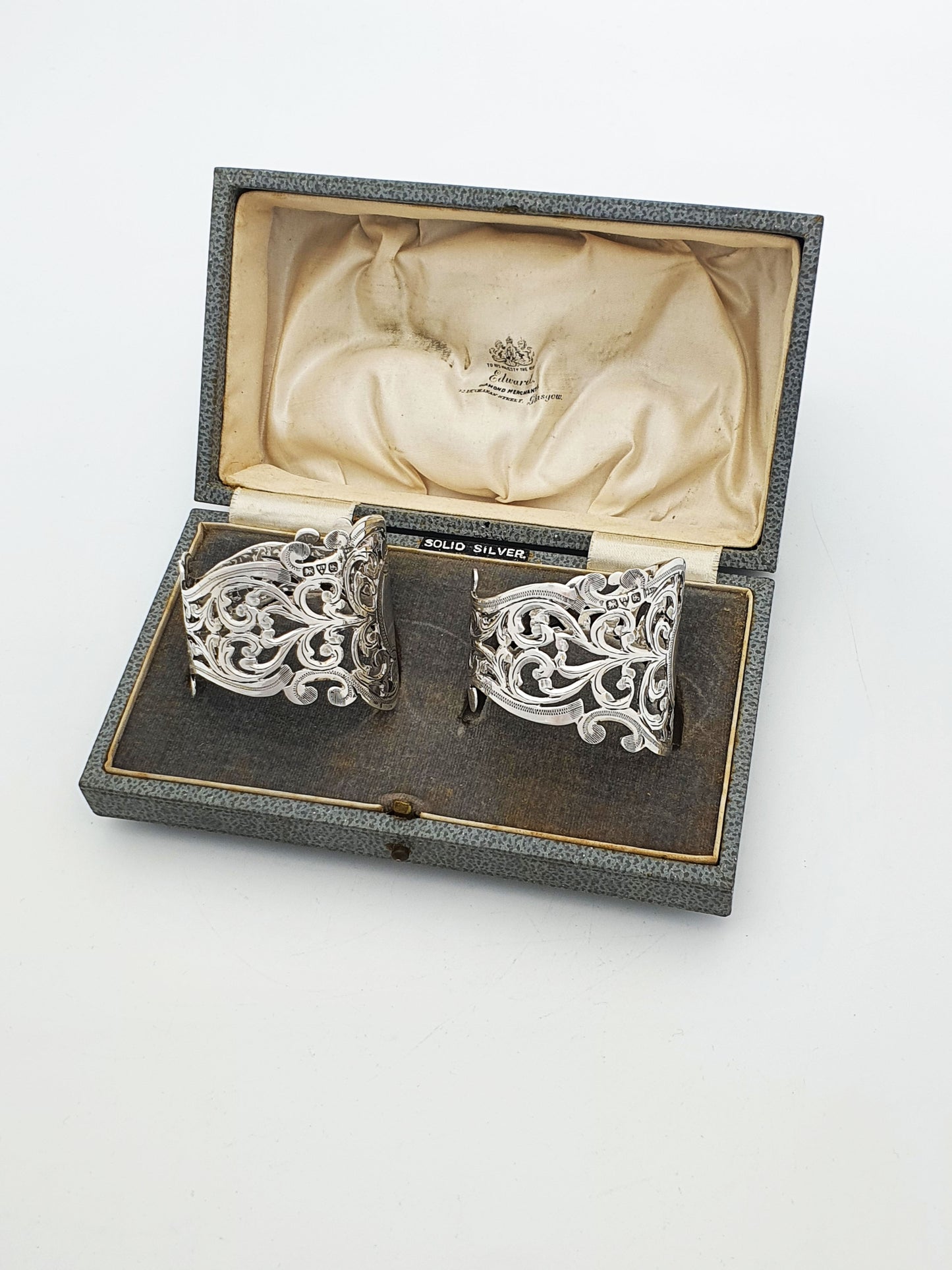 Lovely Pair of Antique Solid Silver Pierced Napkin Rings - 1906