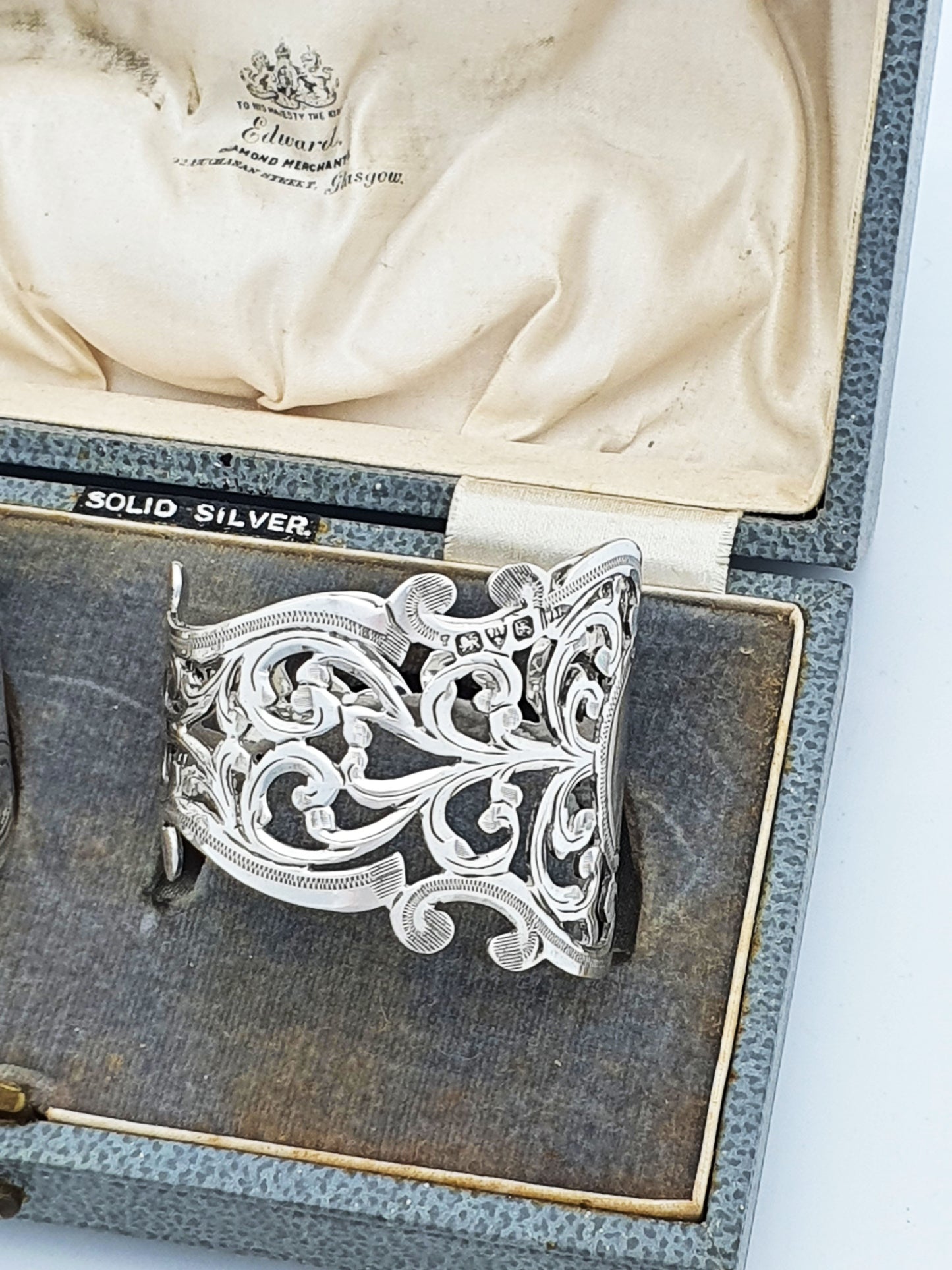 Lovely Pair of Antique Solid Silver Pierced Napkin Rings - 1906