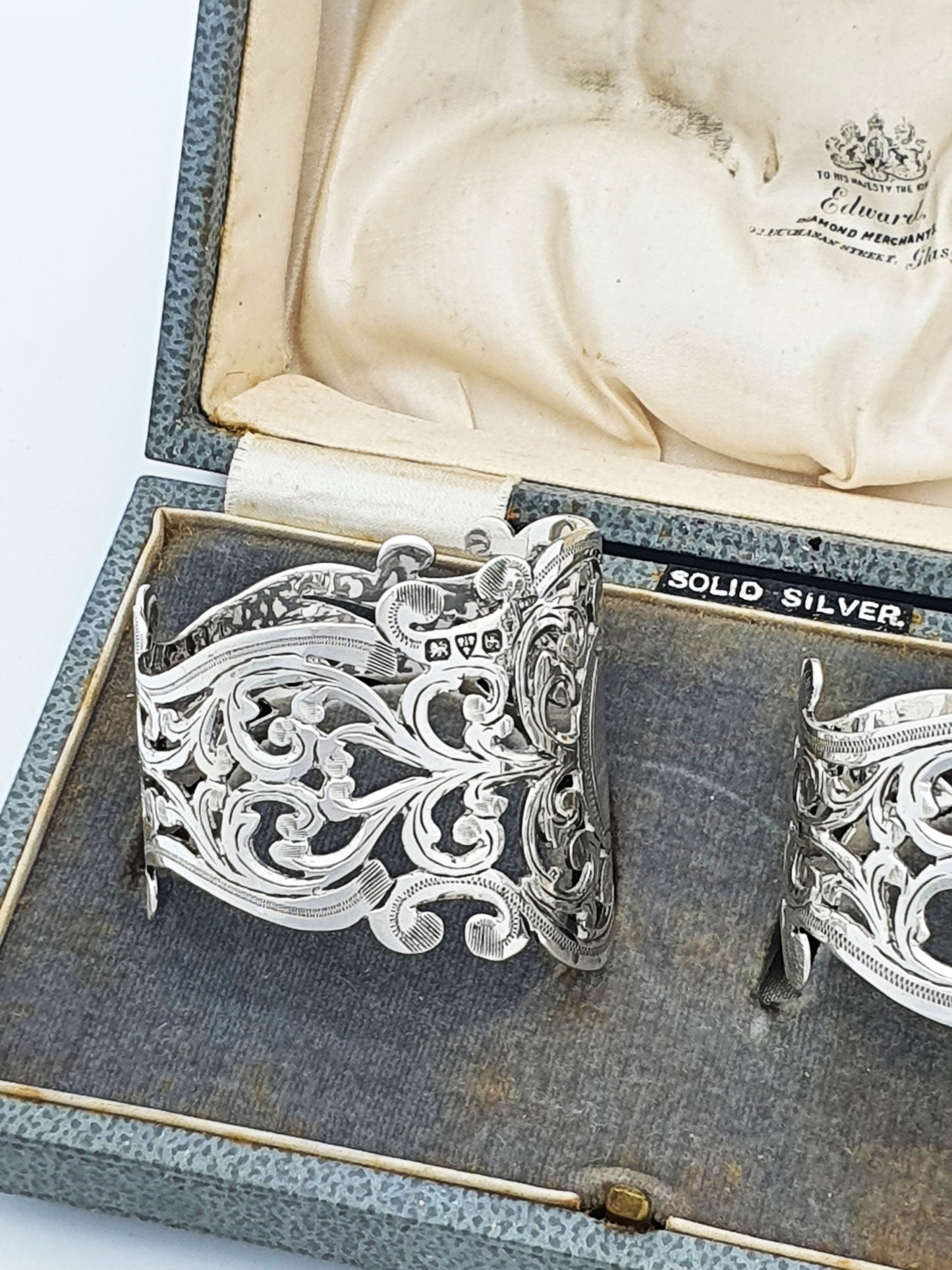 Lovely Pair of Antique Solid Silver Pierced Napkin Rings - 1906