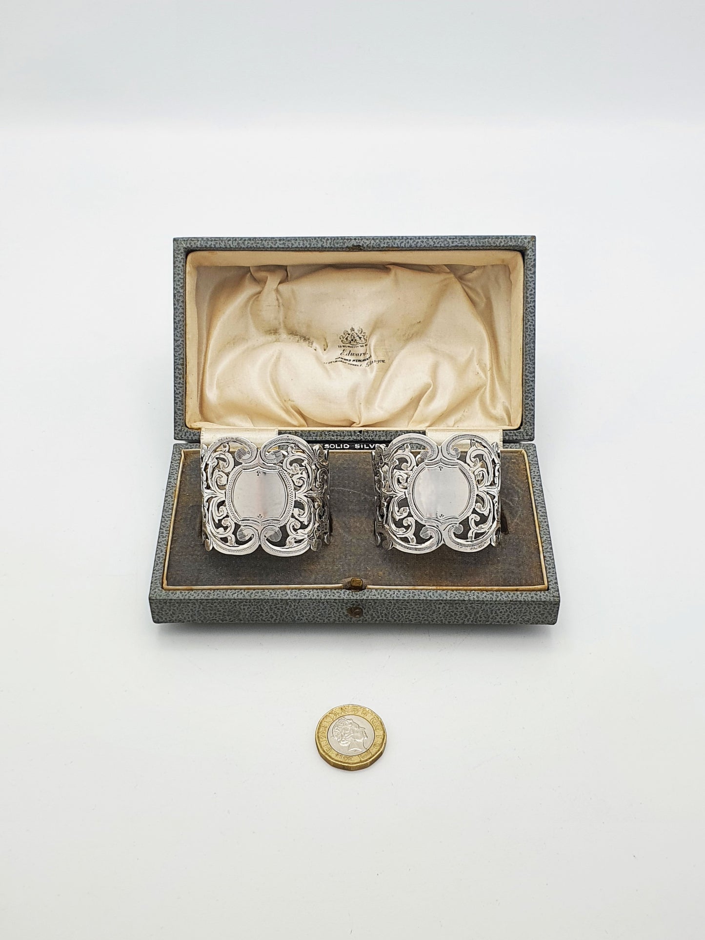 Lovely Pair of Antique Solid Silver Pierced Napkin Rings - 1906