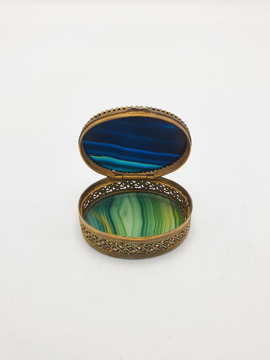 Nice Antique Victorian Gilt Brass & Agate Box – circa 1890