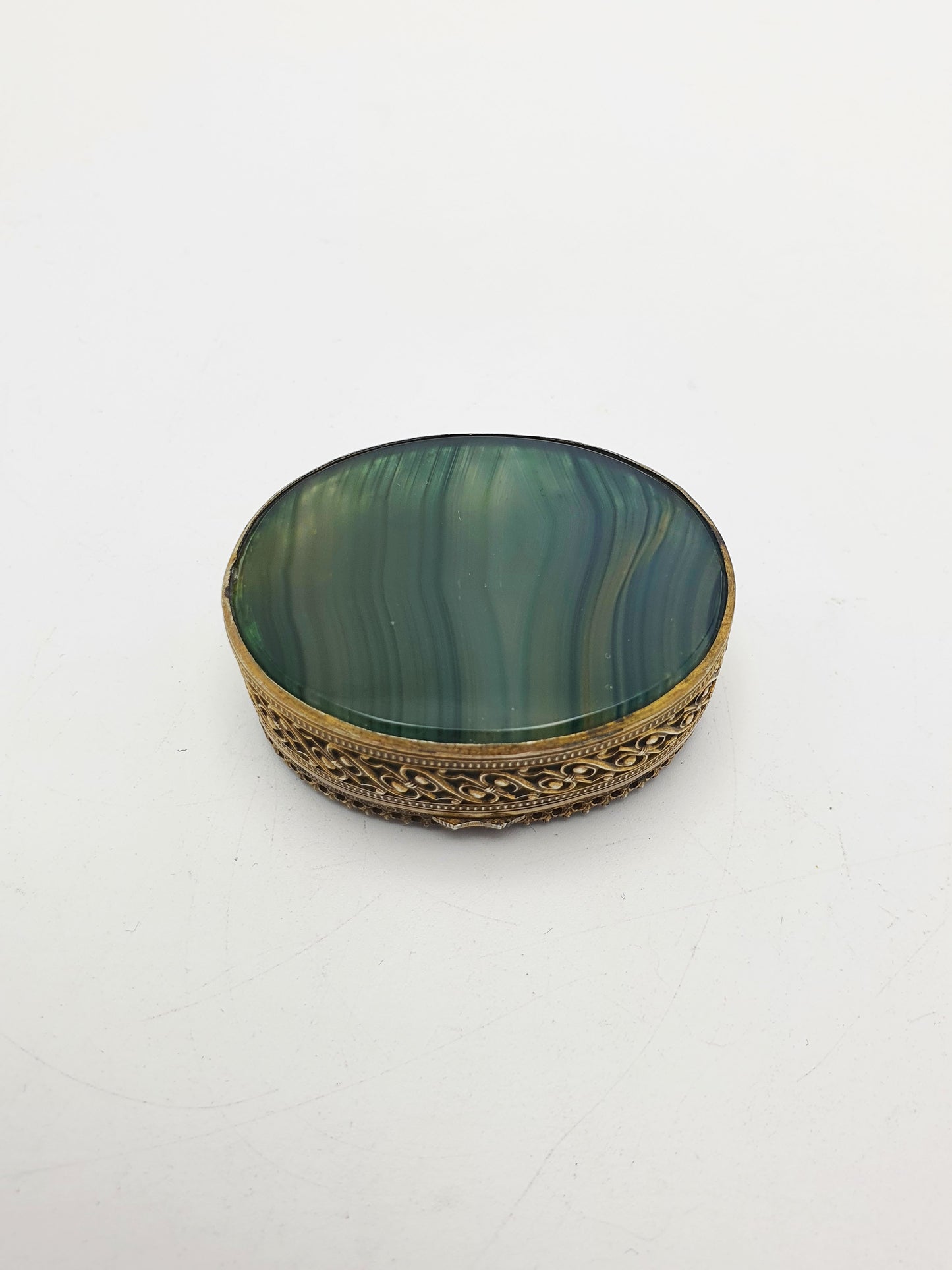 Nice Antique Victorian Gilt Brass & Agate Box – circa 1890