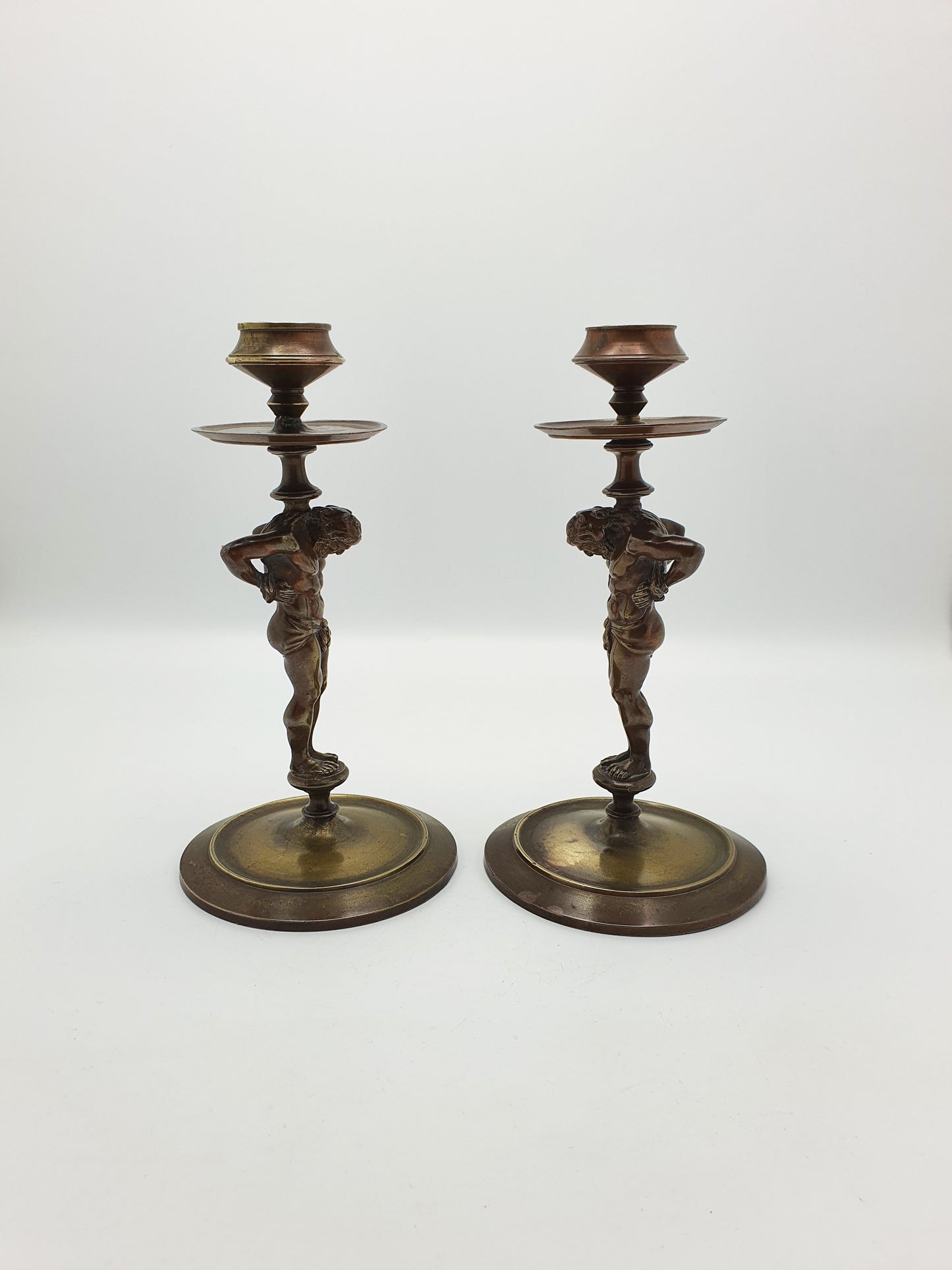 Nice Pair of Antique Grand Tour Bronze Candlesticks Depicting Samson – circa 1870