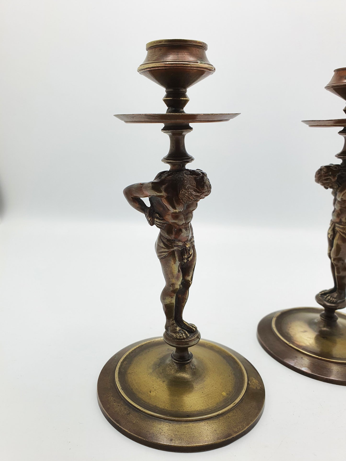 Nice Pair of Antique Grand Tour Bronze Candlesticks Depicting Samson – circa 1870