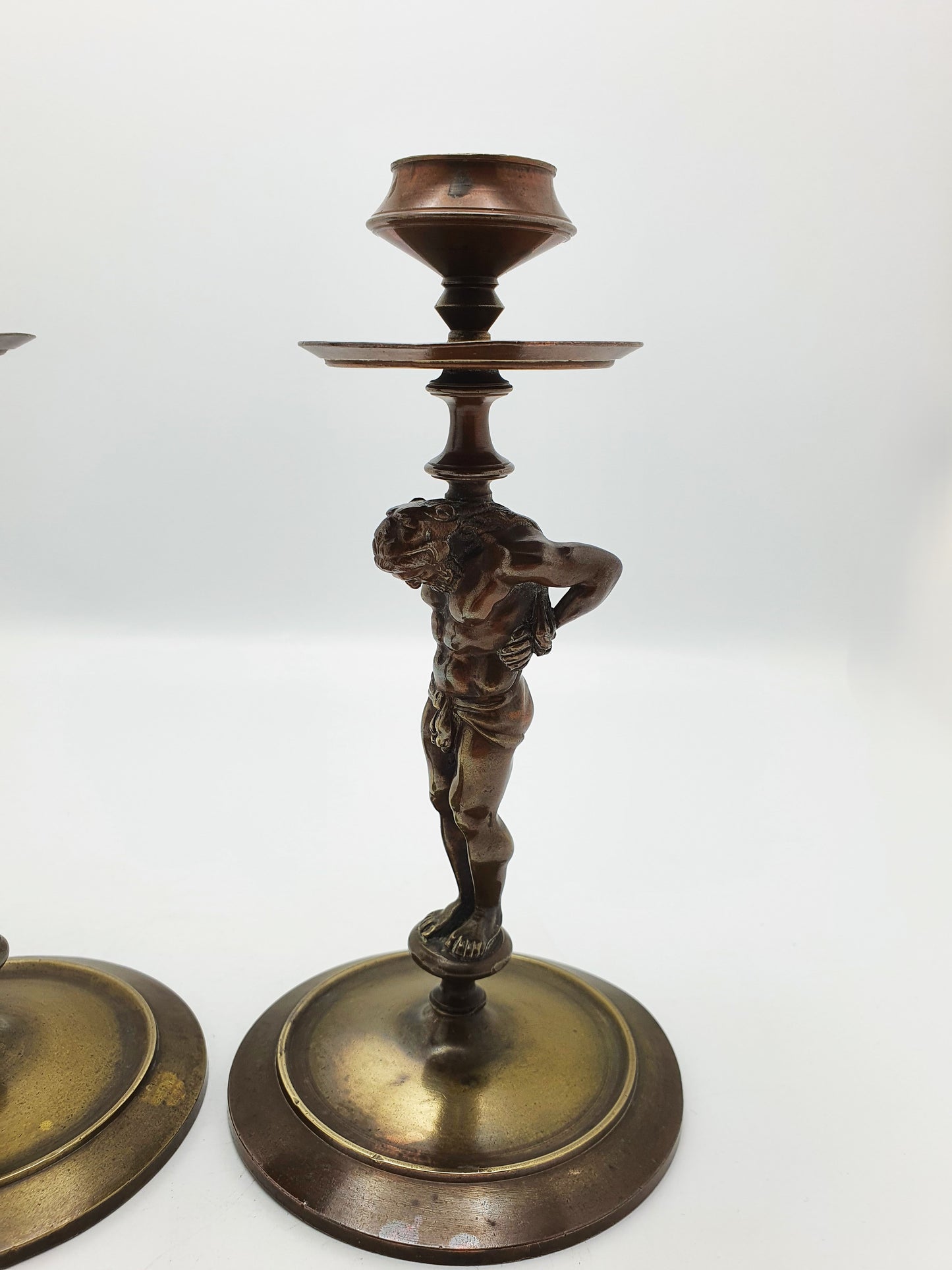 Nice Pair of Antique Grand Tour Bronze Candlesticks Depicting Samson – circa 1870