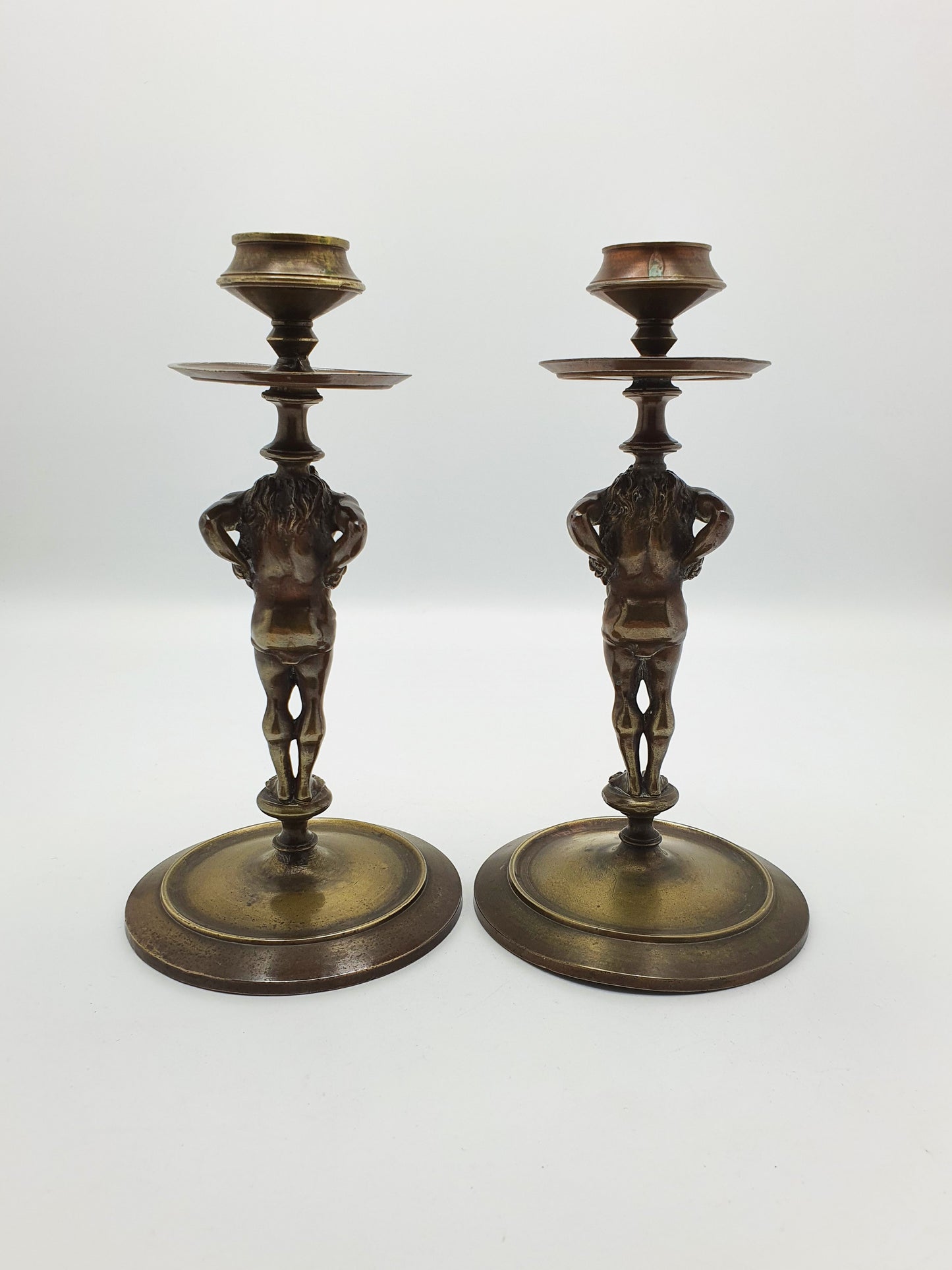 Nice Pair of Antique Grand Tour Bronze Candlesticks Depicting Samson – circa 1870