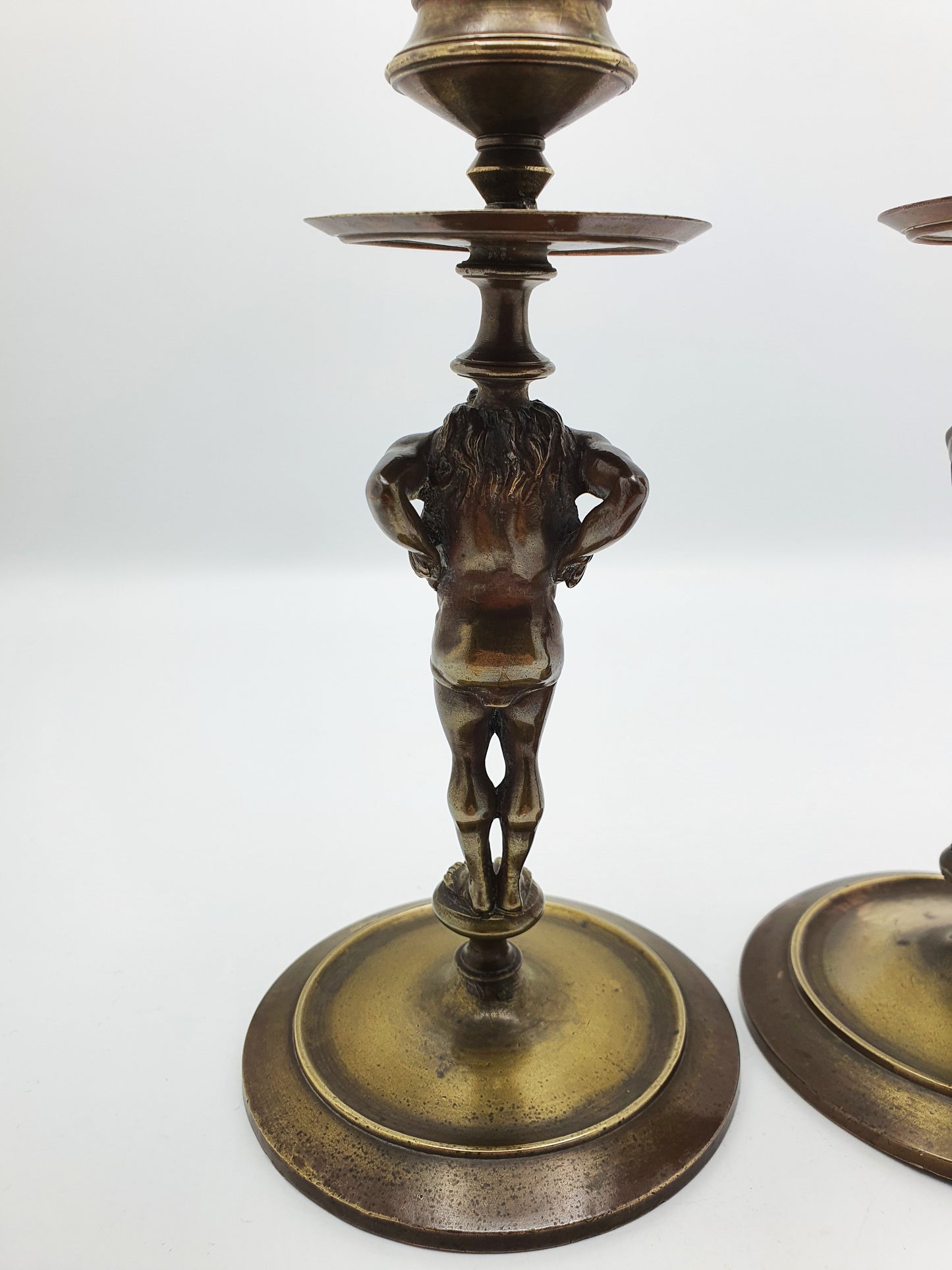 Nice Pair of Antique Grand Tour Bronze Candlesticks Depicting Samson – circa 1870