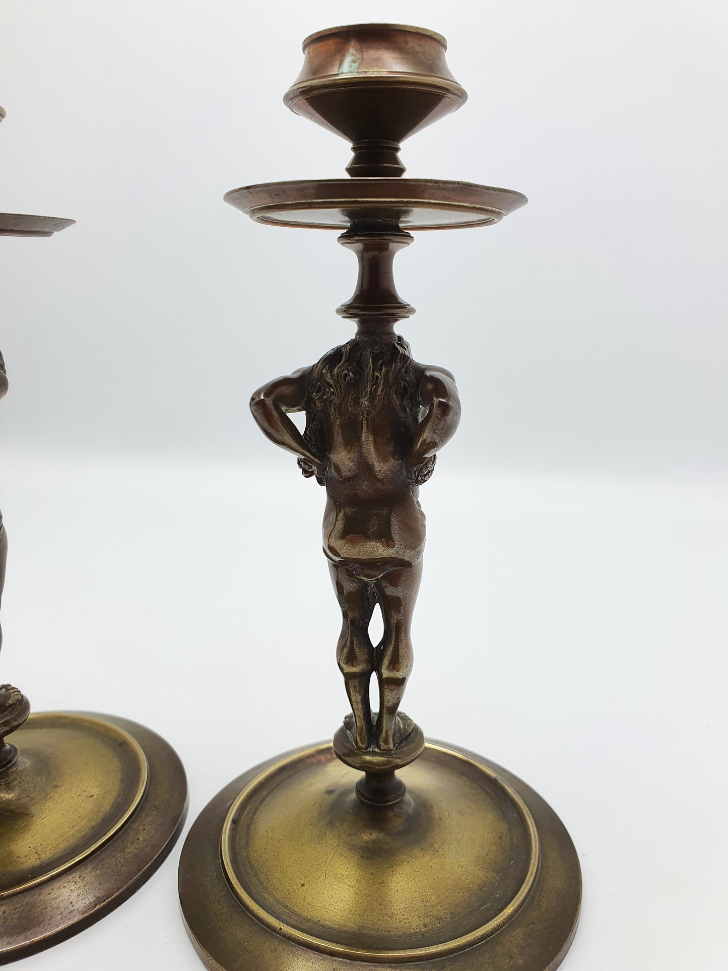 Nice Pair of Antique Grand Tour Bronze Candlesticks Depicting Samson – circa 1870