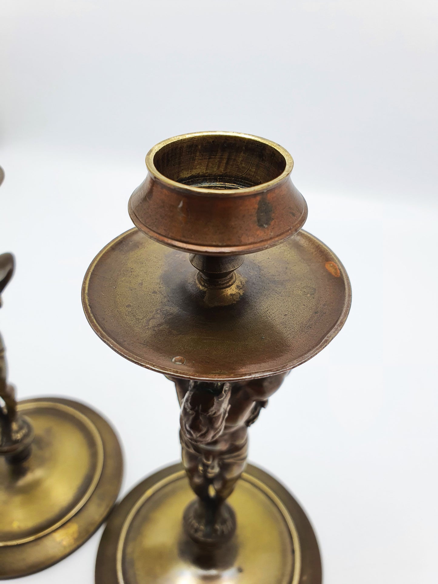 Nice Pair of Antique Grand Tour Bronze Candlesticks Depicting Samson – circa 1870