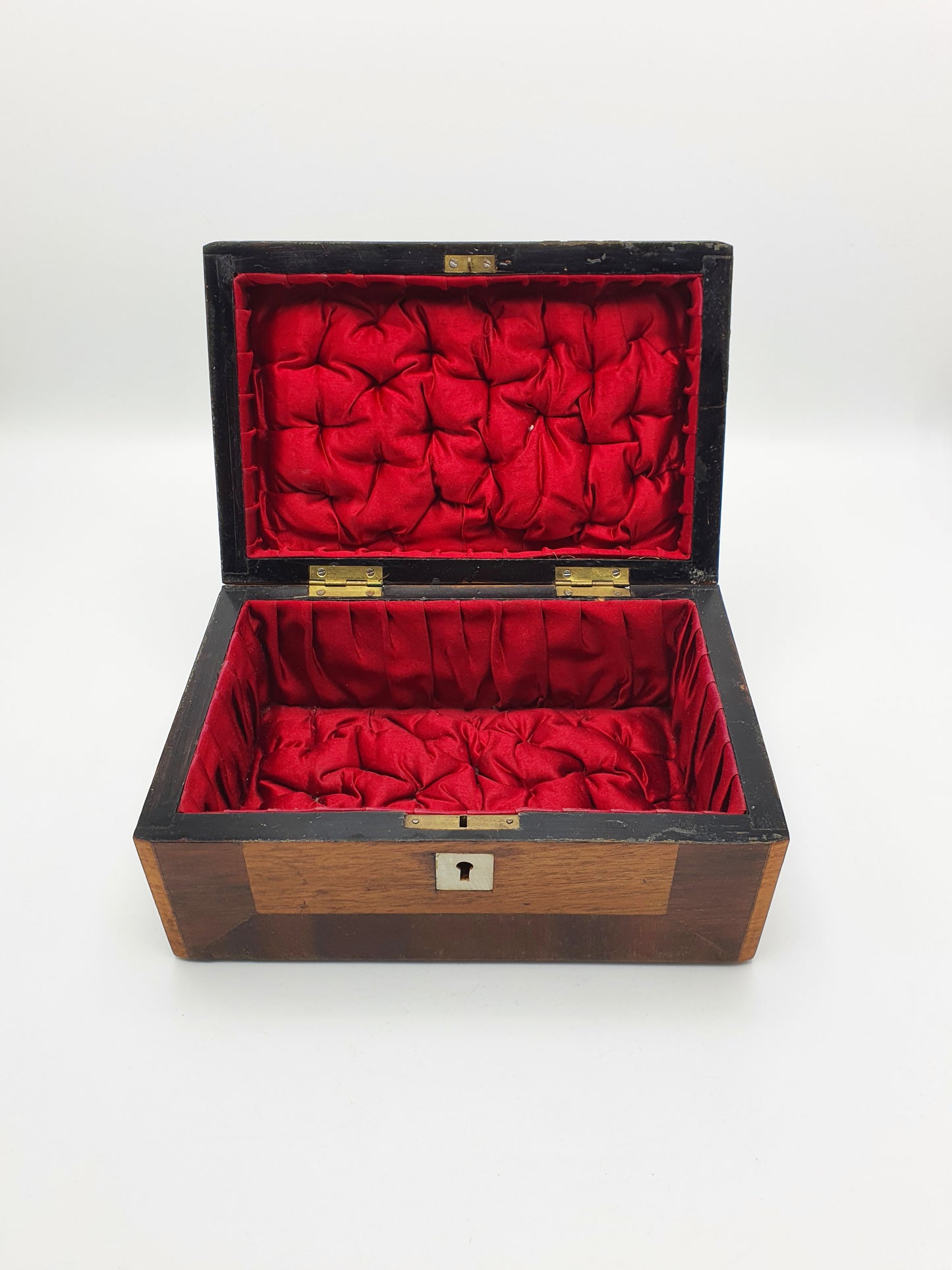 Lovely Antique Victorian Wooden Jewellery / Trinket Box with Inlay & Satin Lining – circa 1880